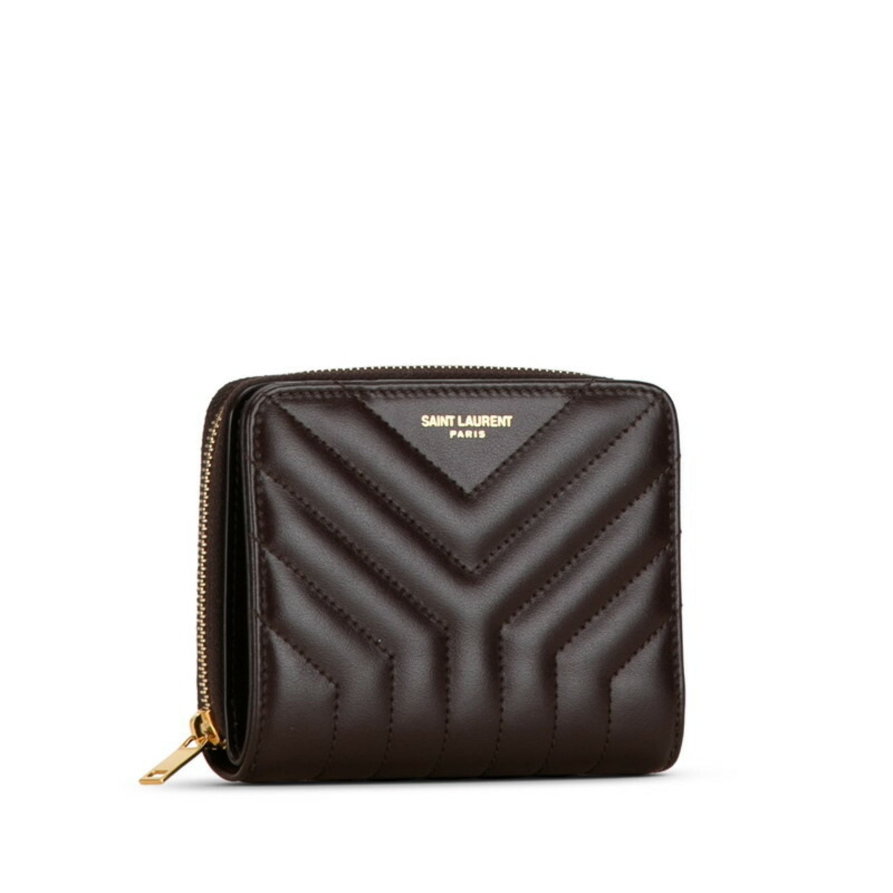 Saint Laurent Quilted Joan Bi-fold Wallet Compact Red Leather