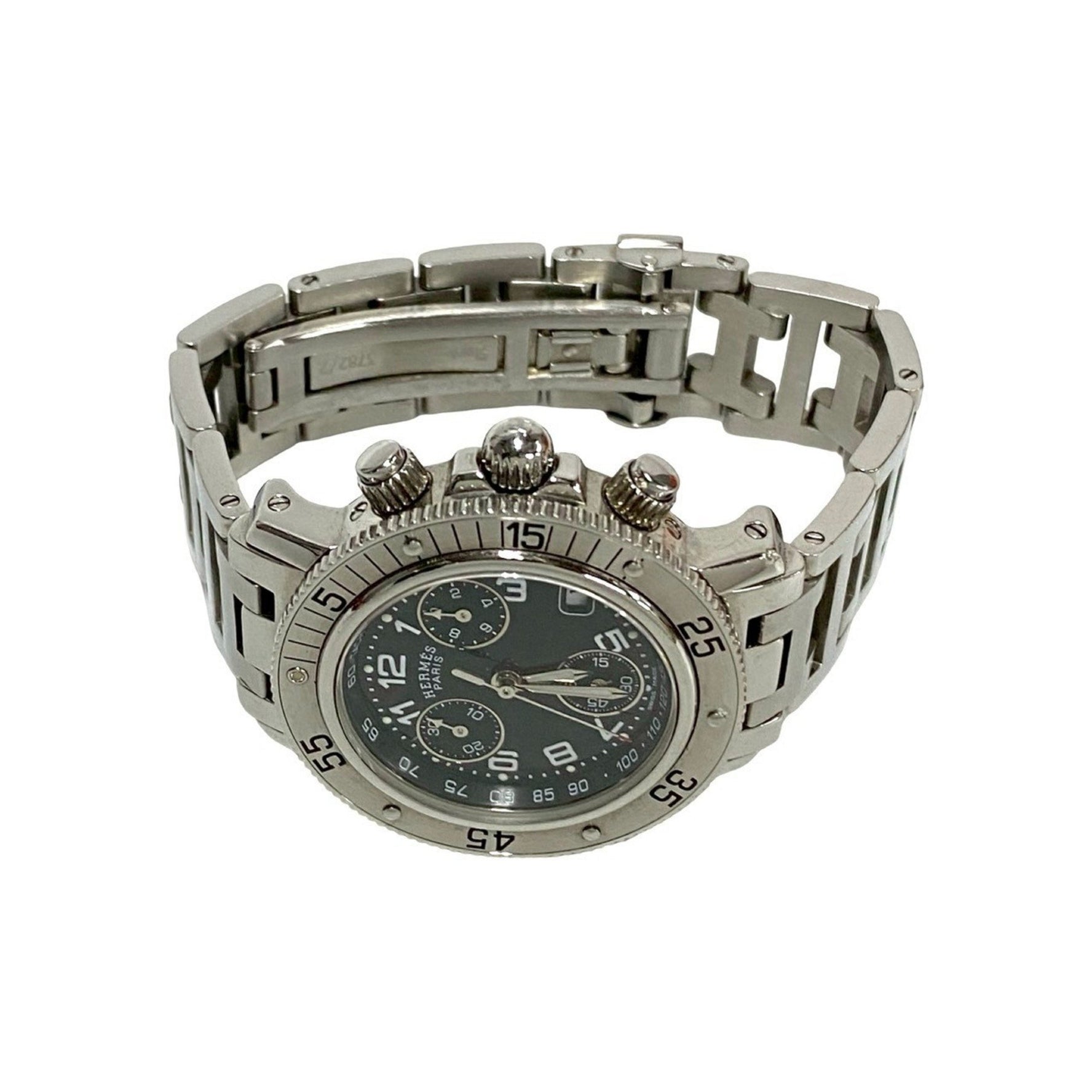 HERMES Clipper Date Quartz Stainless Steel Wristwatch Silver