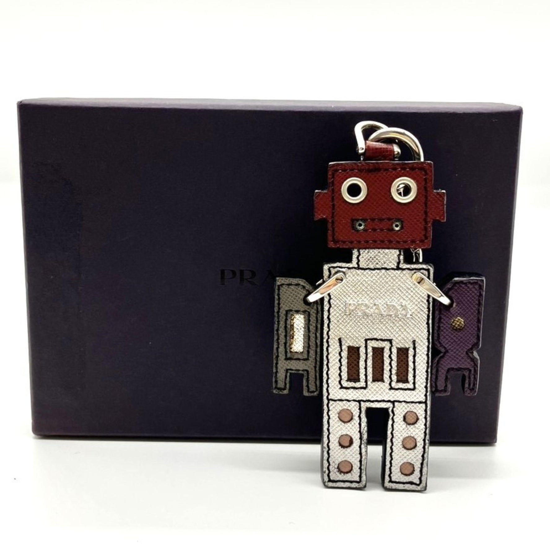Prada Robot Key Ring Keychain Bag Charm Saffiano Leather Metal PRADA