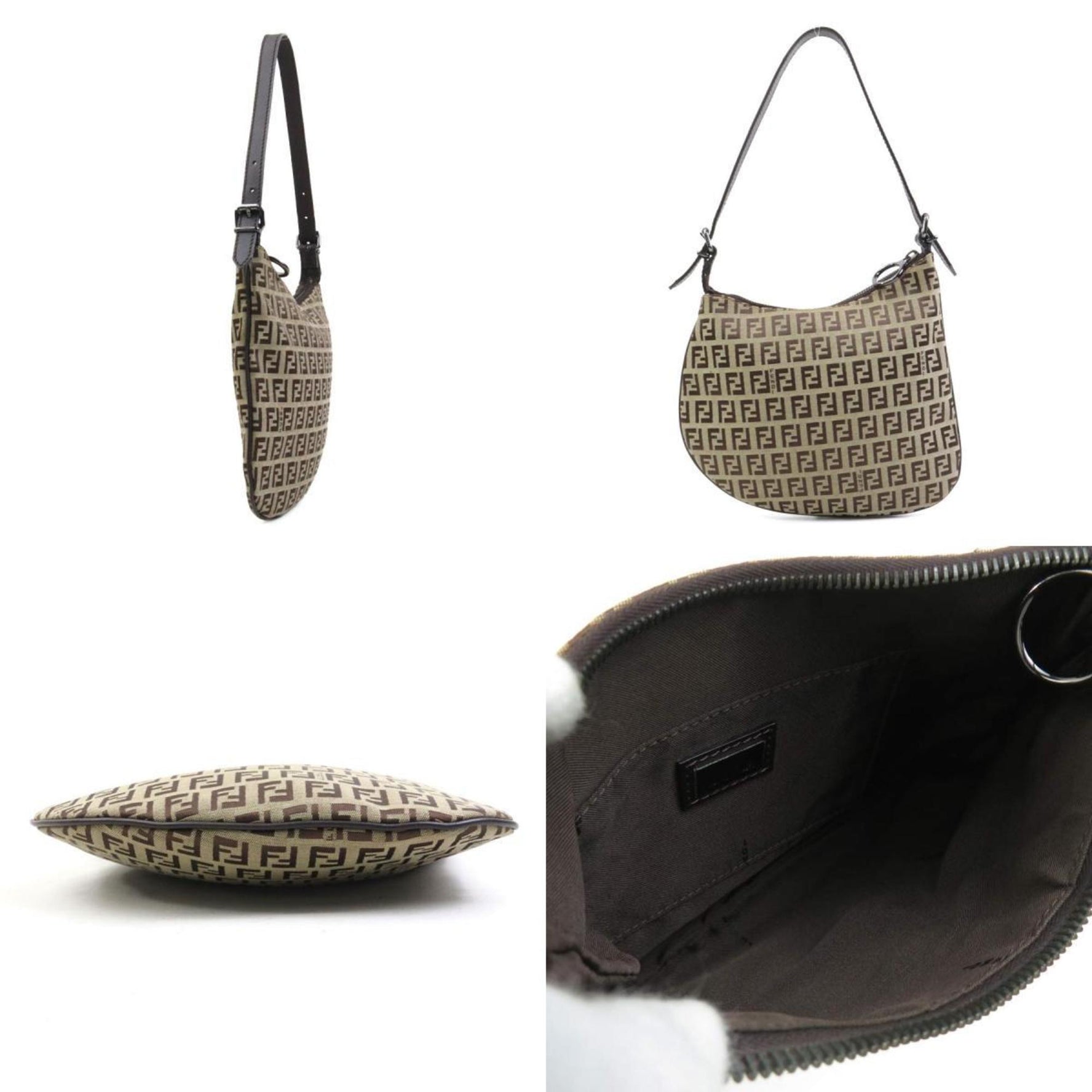 Fendi Zucchino Canvas and Leather Shoulder Bag