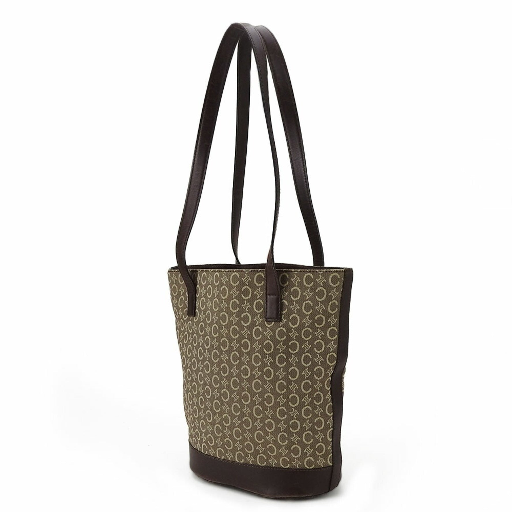 Celine Tote Bag Sulky Canvas Leather Beige Dark Brown Shoulder Bucket