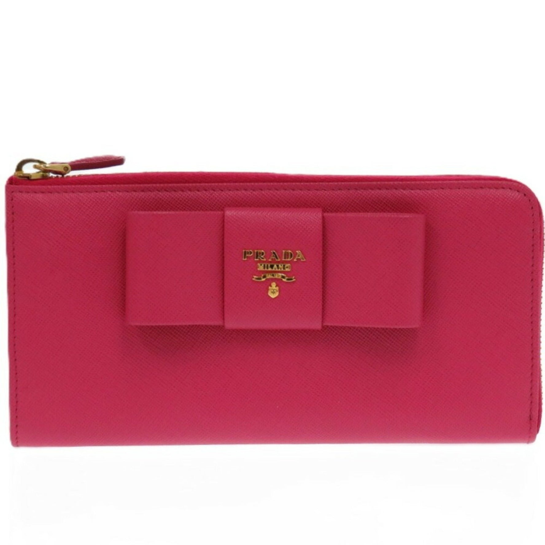 Prada Round Ribbon Leather Saffiano Peony 1211 Long Wallet