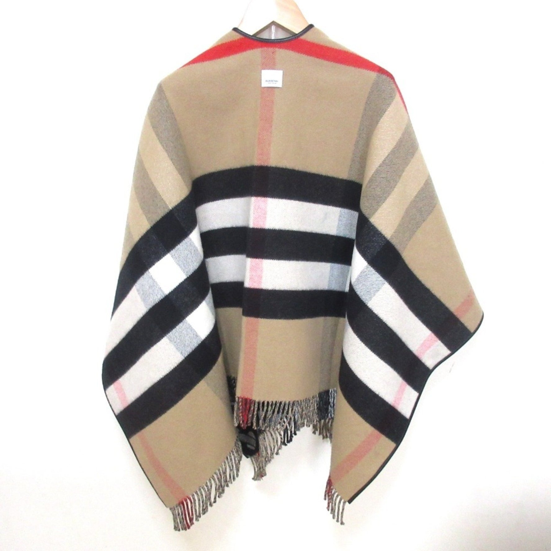 BURBERRY Nova Check Wool Cashmere TB Monogram Reversible Cape Cloak Stole/Scarf Shawl Beige x Grey