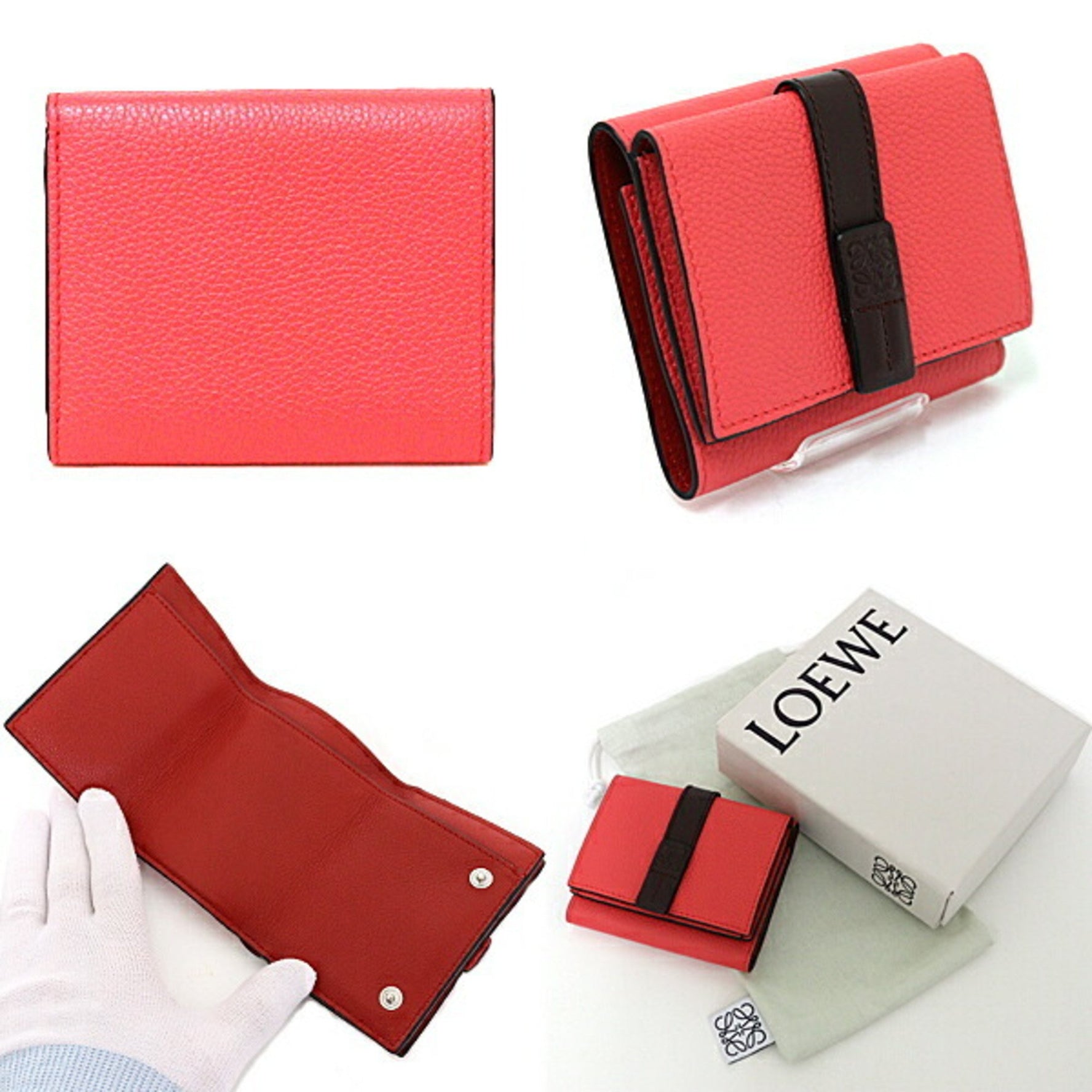 LOEWE Trifold Wallet, Compact Soft Grain Calfskin, Pink, S