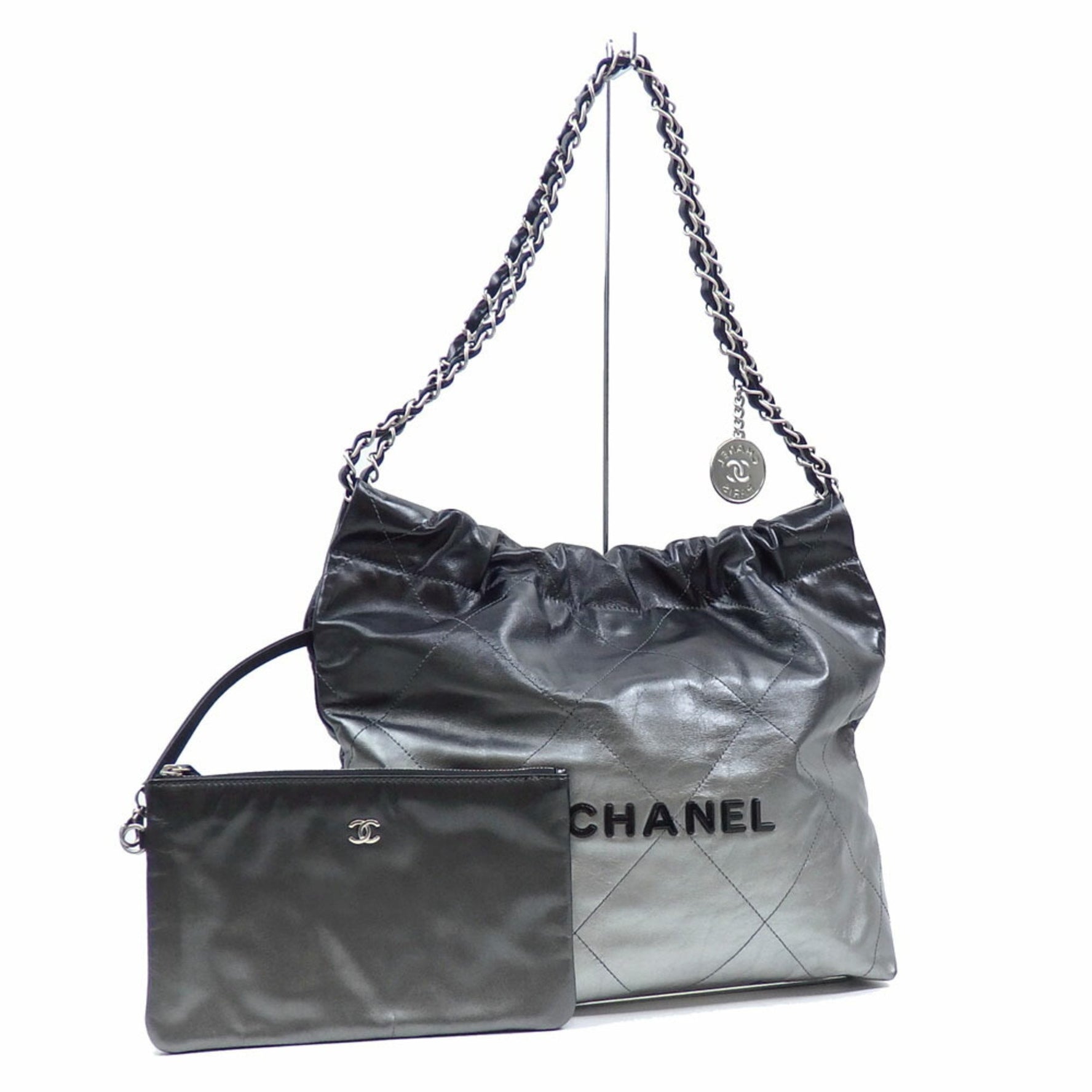 CHANEL 22 Small Handbag Silver and Black Leather, Gradient Color