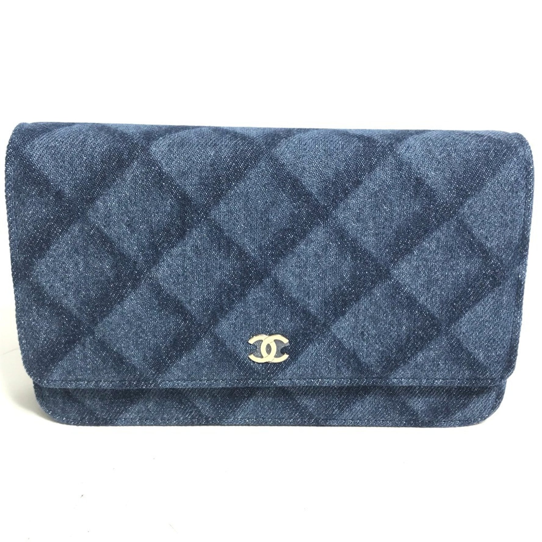 CHANEL Long Wallet Chain Bag Matelasse Shoulder Denim