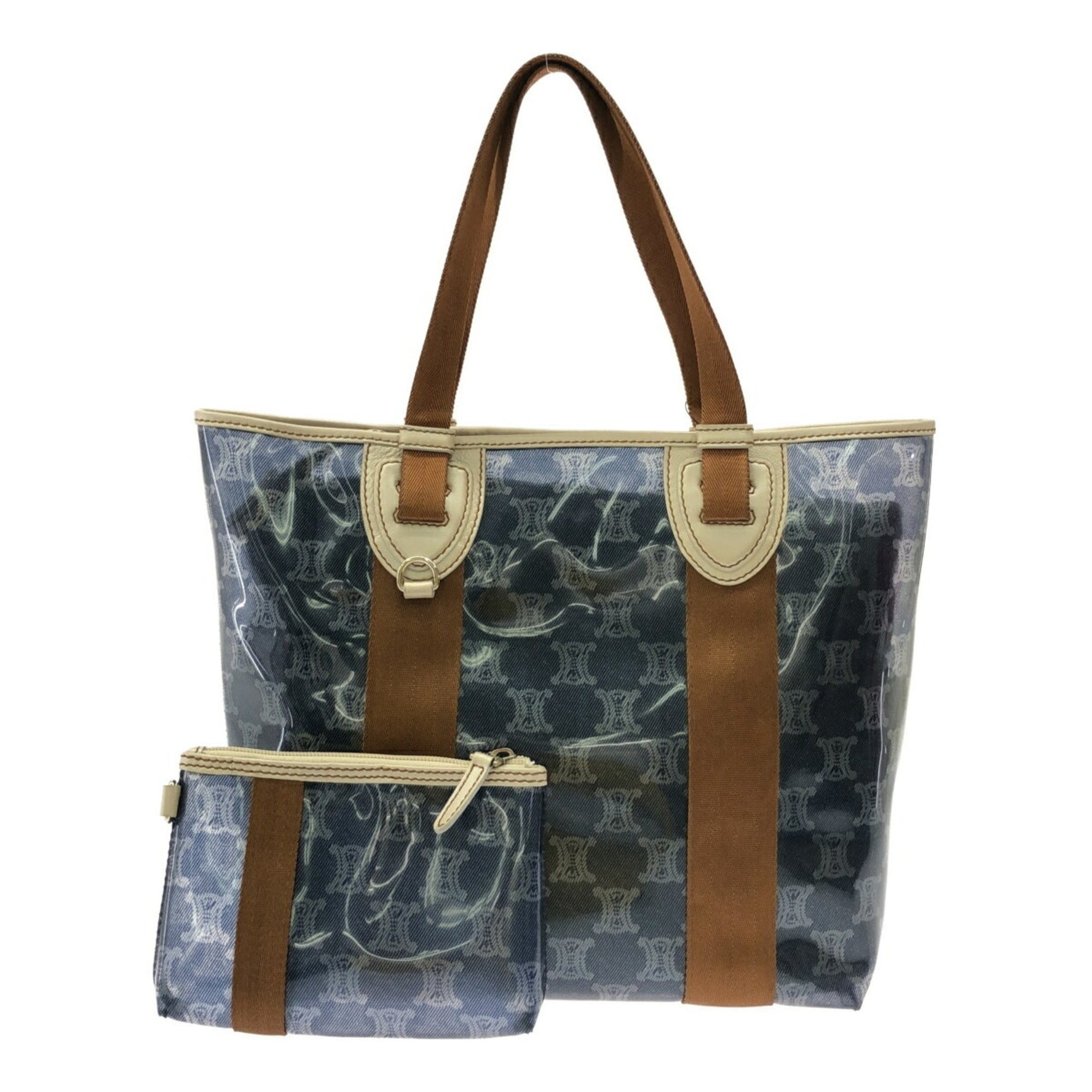 CELINE Vinyl Tote Bag Canvas Blue Brown Mikunigaoka Store