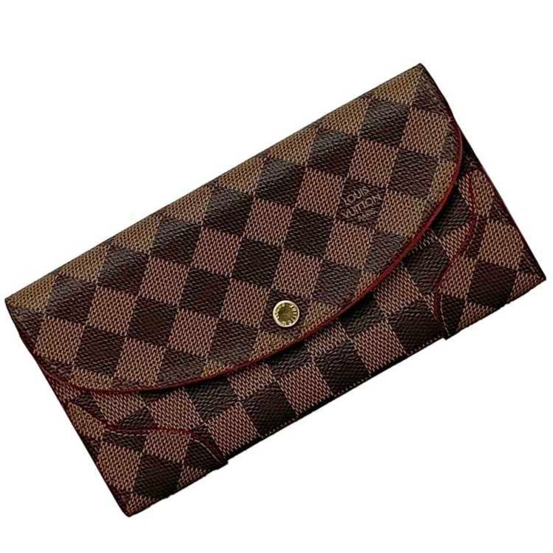 Louis Vuitton Bi-fold Long Wallet Portefeuille Kaisa Brown Red Cerise Damier Ebene Canvas