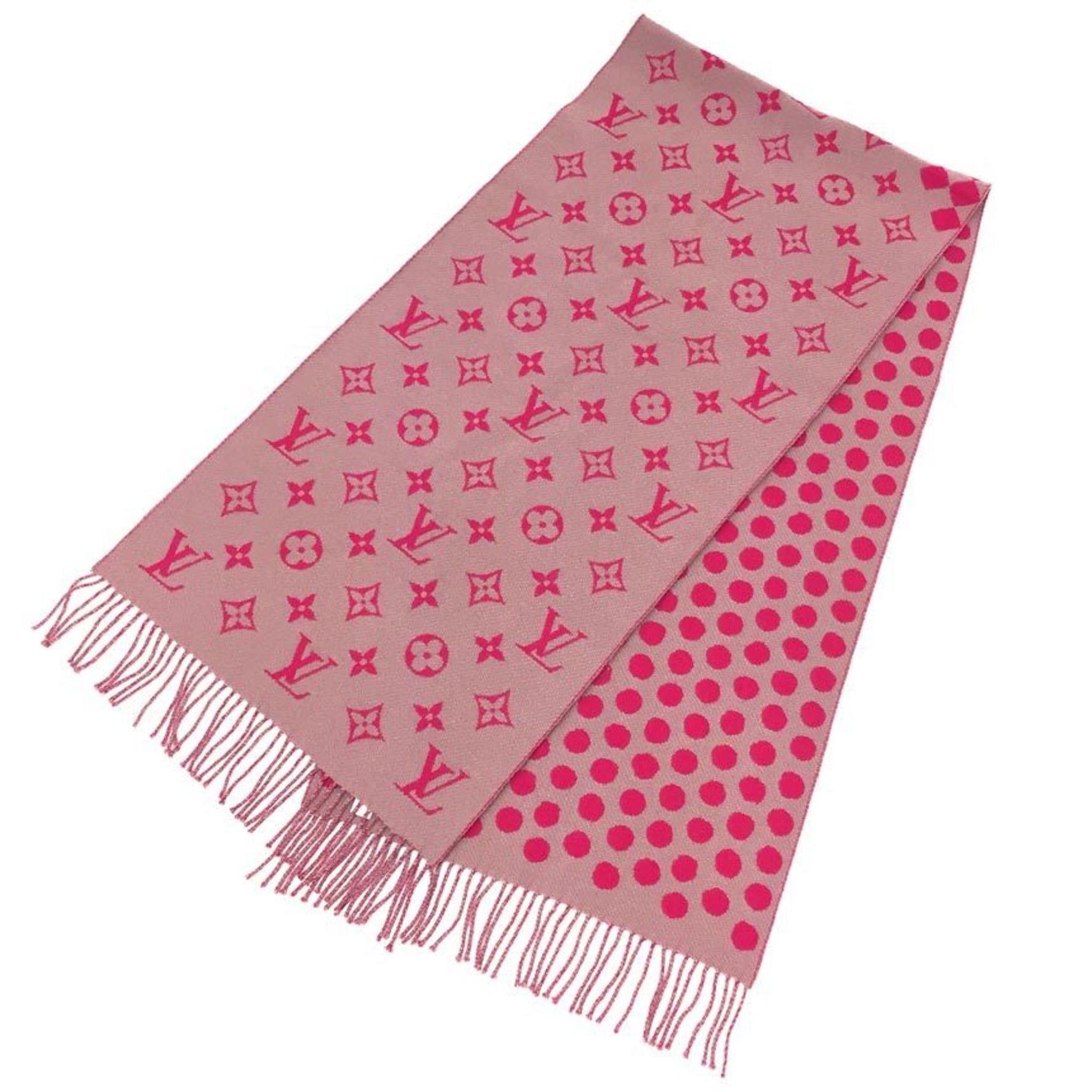 Louis Vuitton Monogram Dot Scarf Stole Pink Wool Small