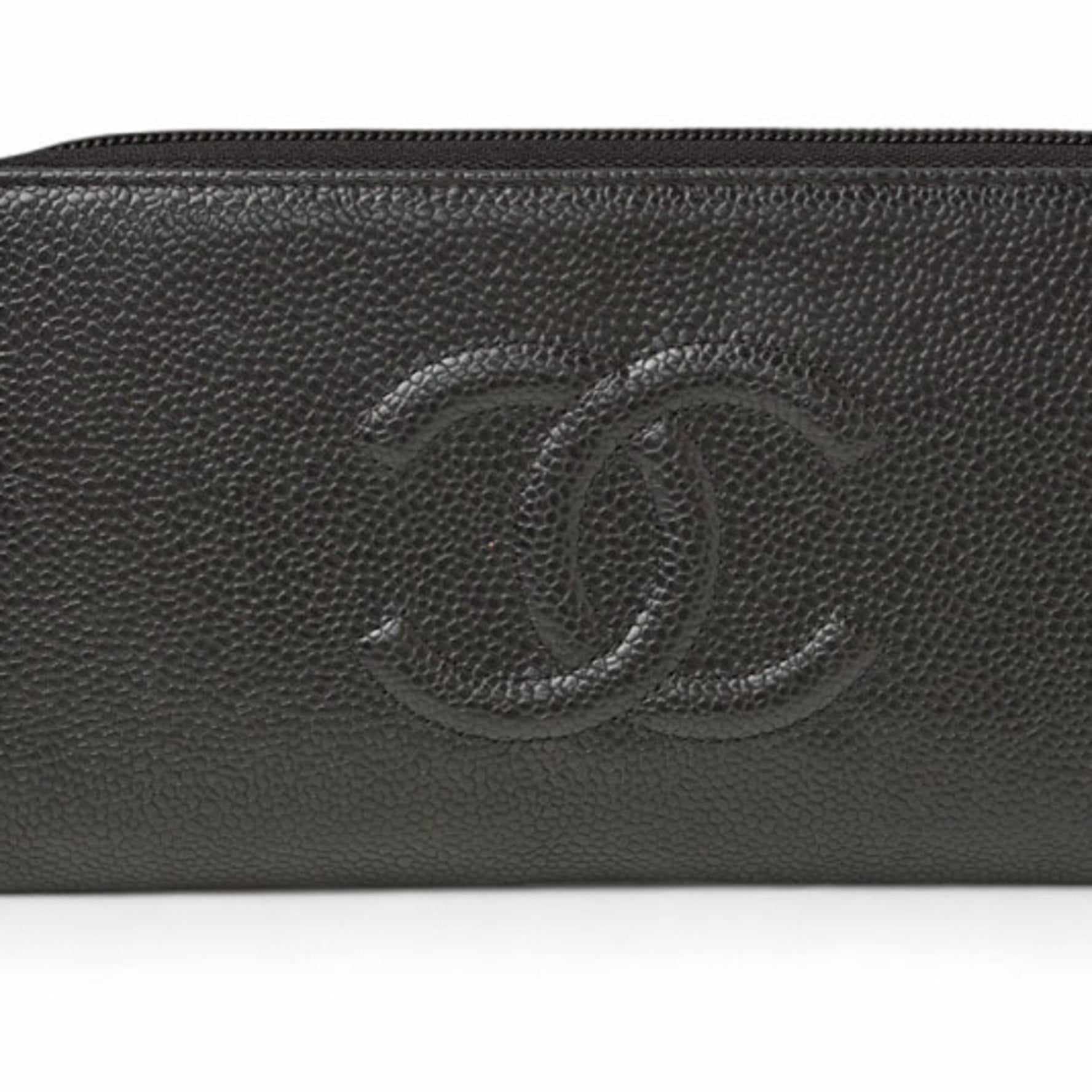 CHANEL Long Wallet, Round, Caviar Leather, Silver