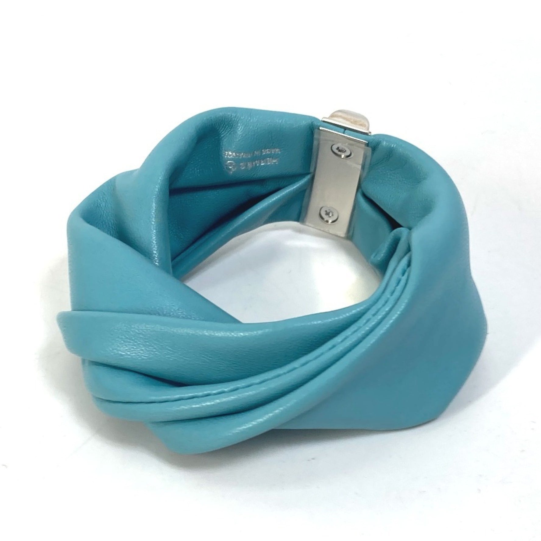 HERMES Medor Torsade Petit H Bracelet, Leather, Light Blue