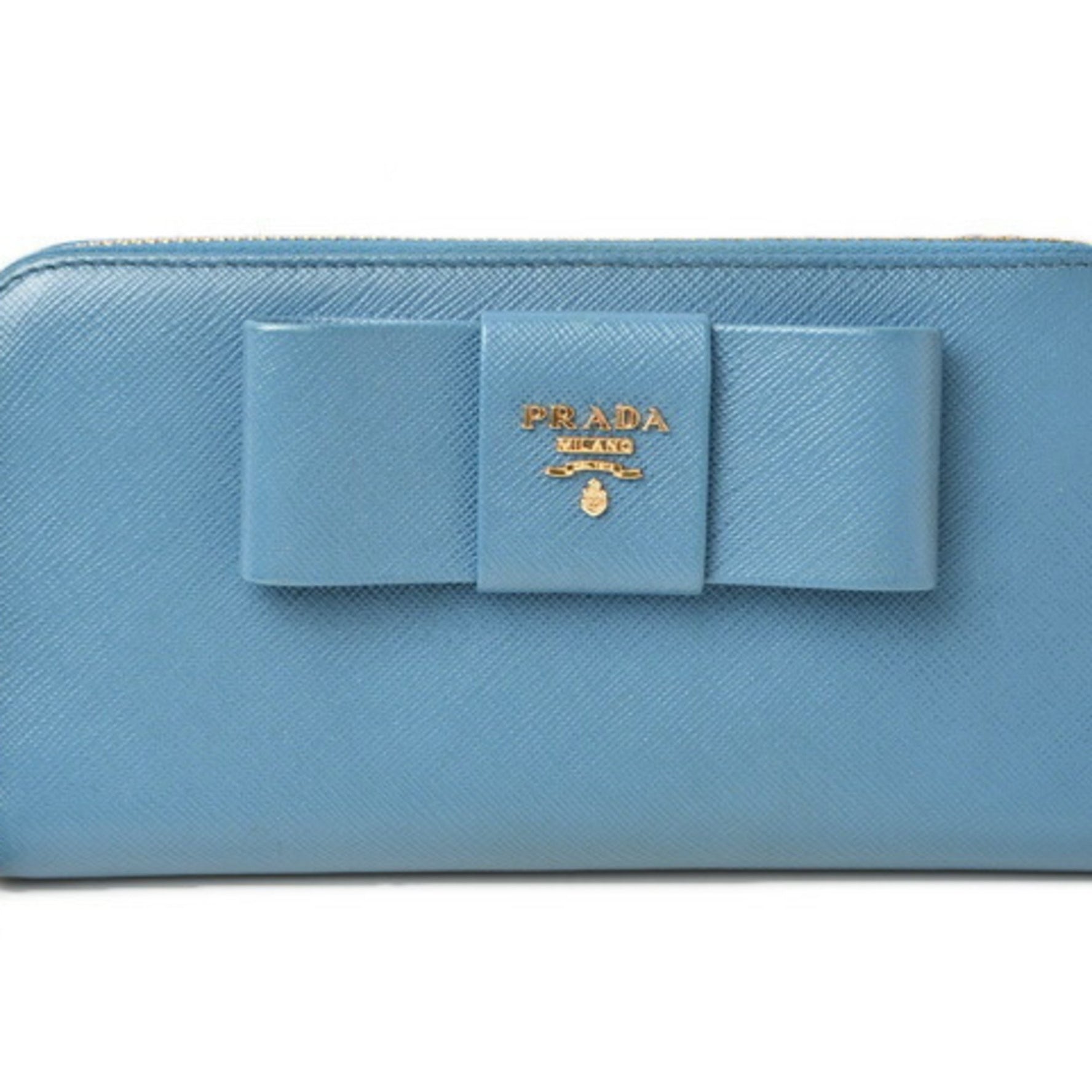 PRADA Long Wallet SAFFIANO FIOCCO Embossed Leather Ribbon Motif Calfskin COBALTO Cobalt