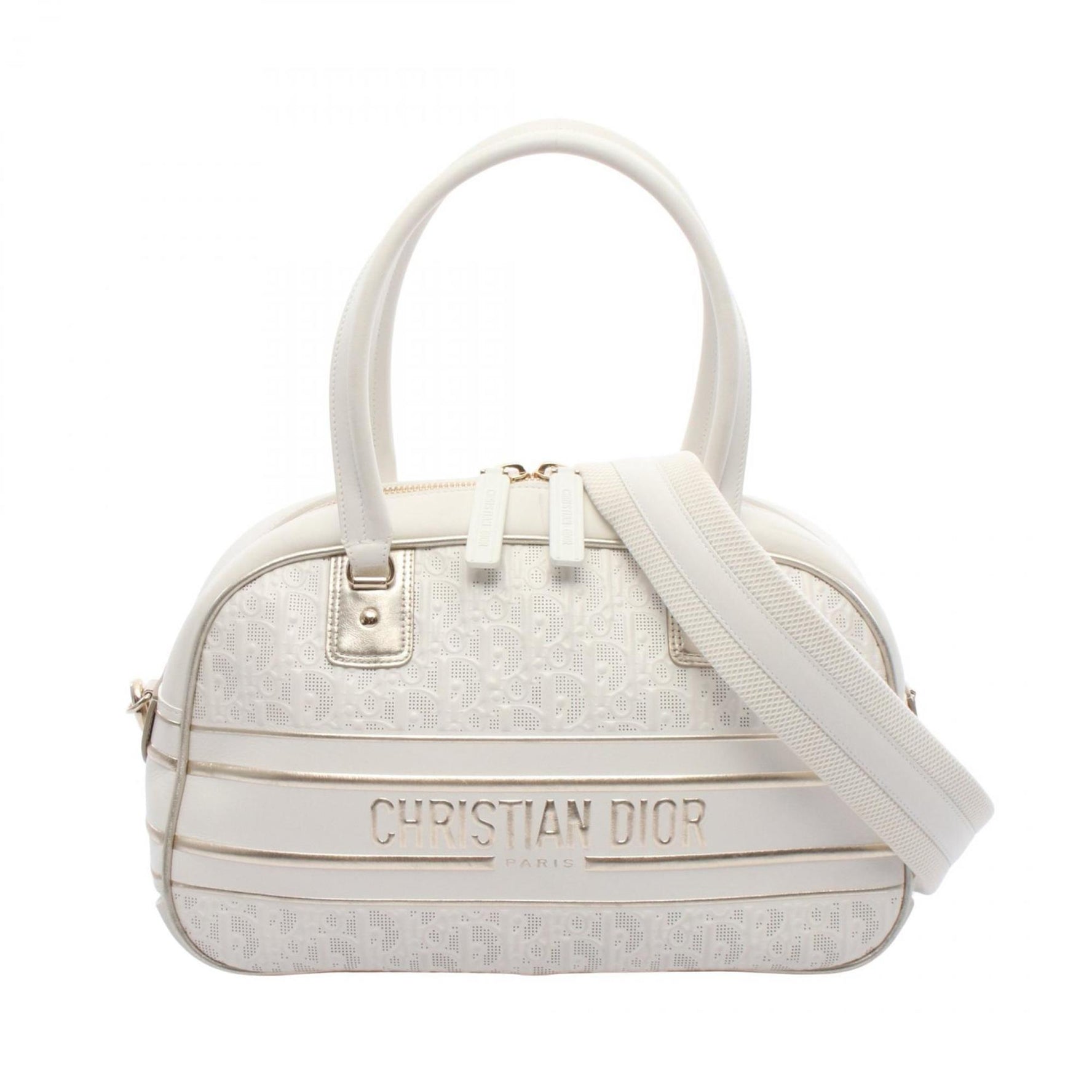 Christian Dior Dior Vibe Bowling Bag, Leather, White/Gold
