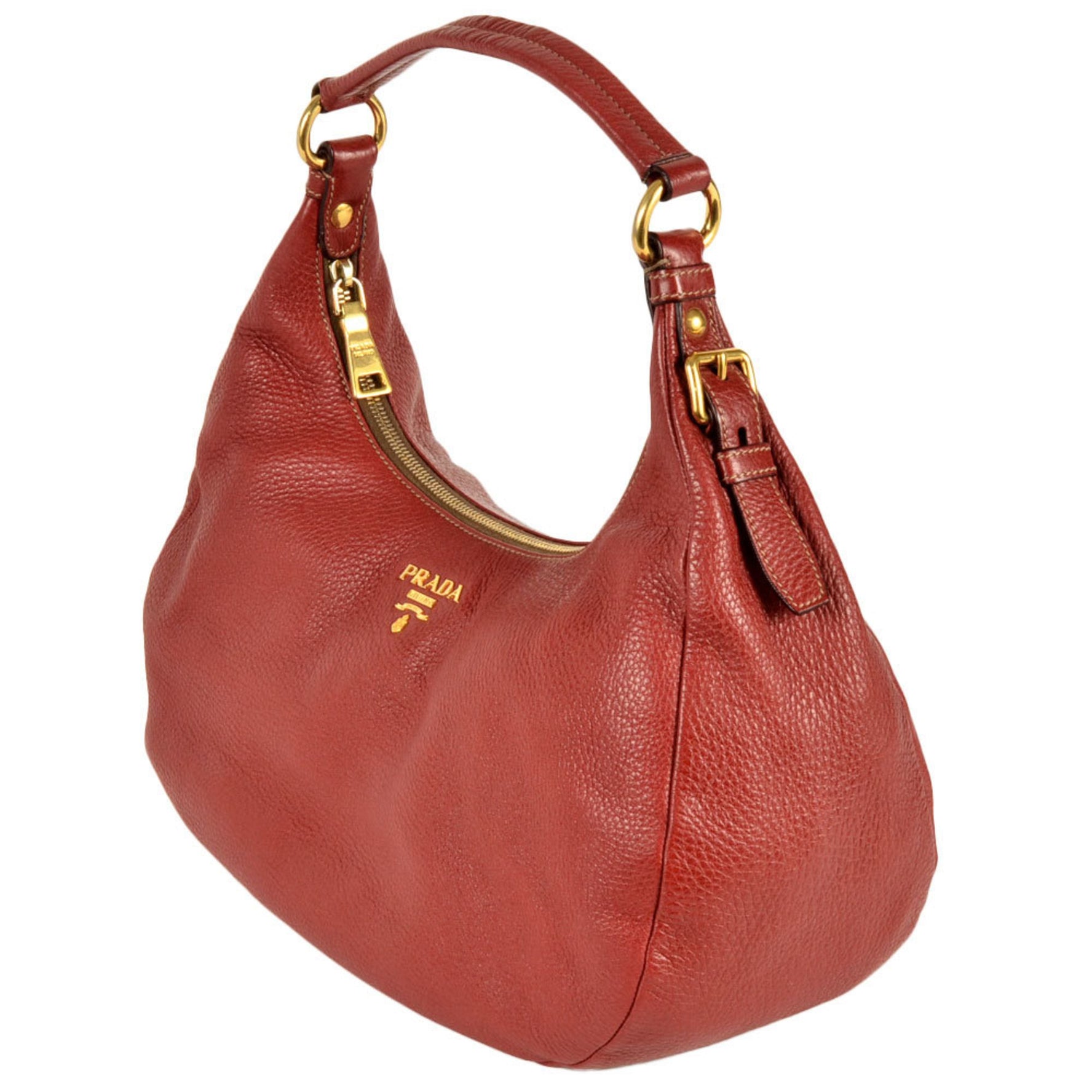 PRADA Shoulder Bag Grain Leather Red