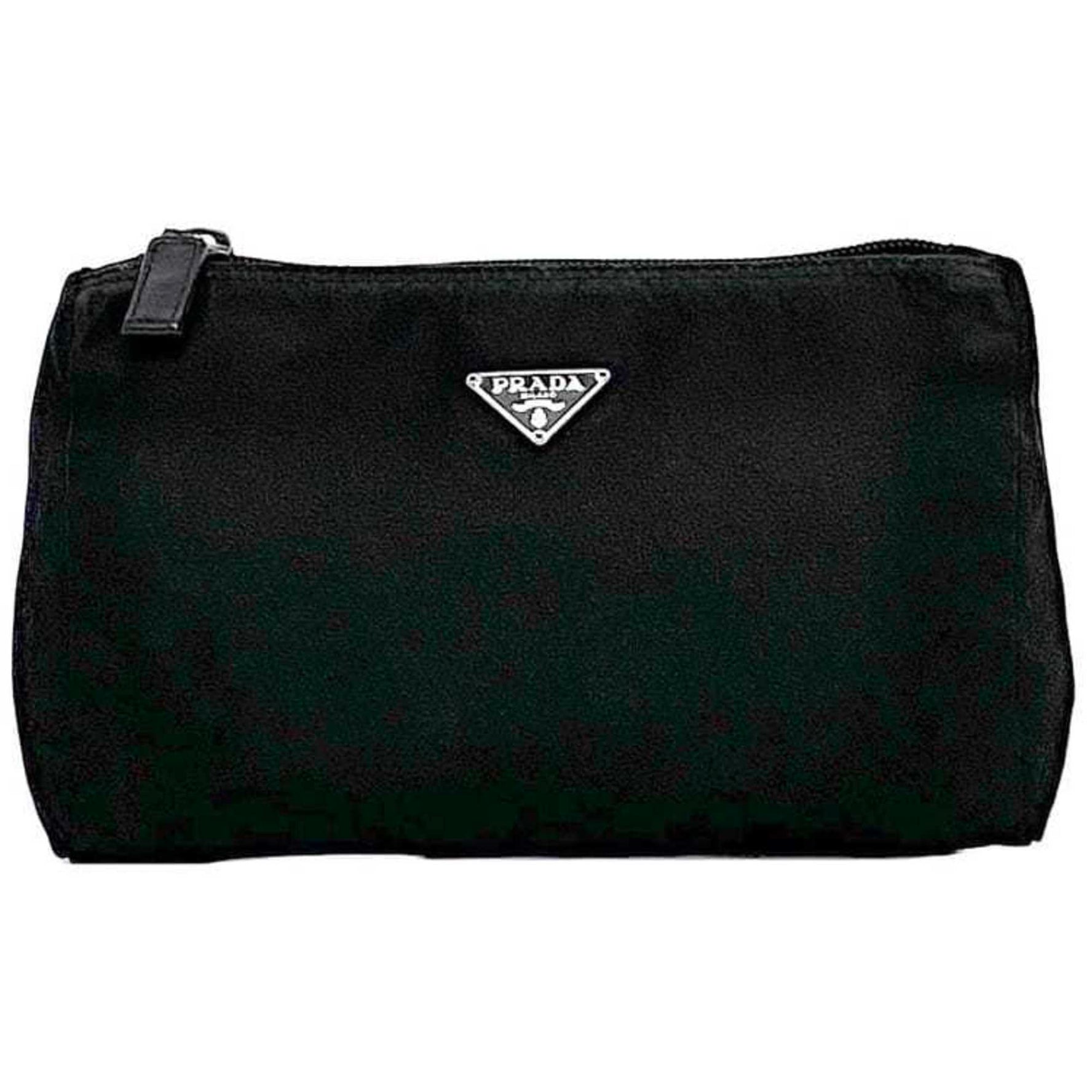 Prada pouch black NERO VELA nylon 85 triangle plate men's compact mini