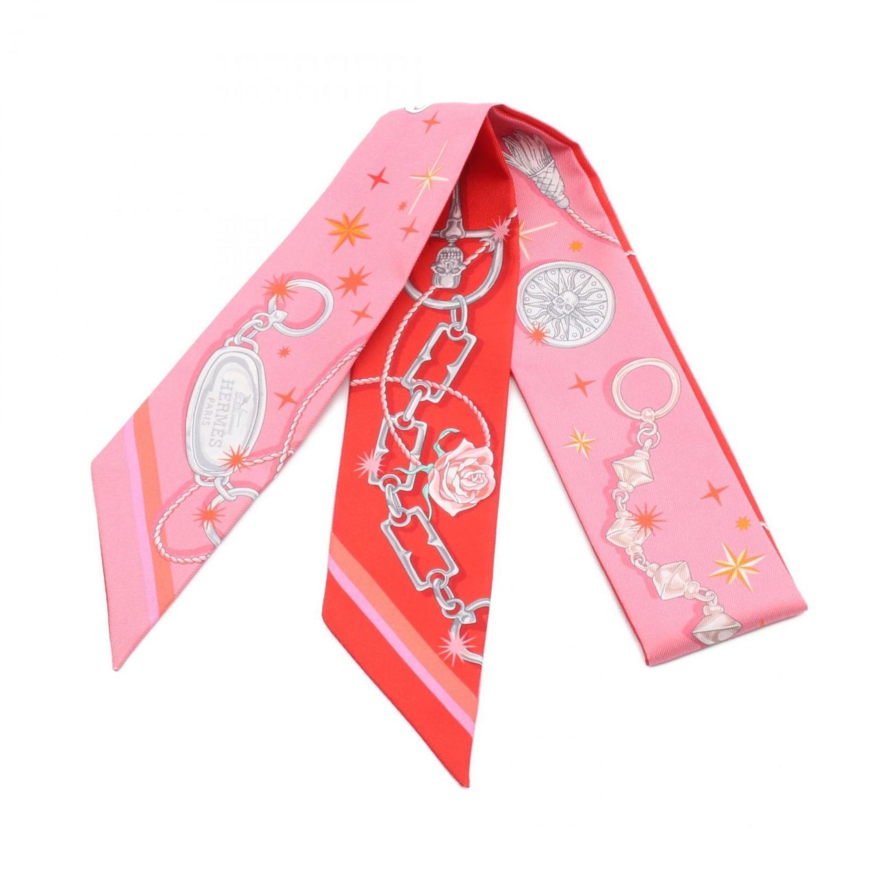 Hermes Hermès C'EST LA FETE Twilly Silk Scarf in Multicolor, Pink and Red