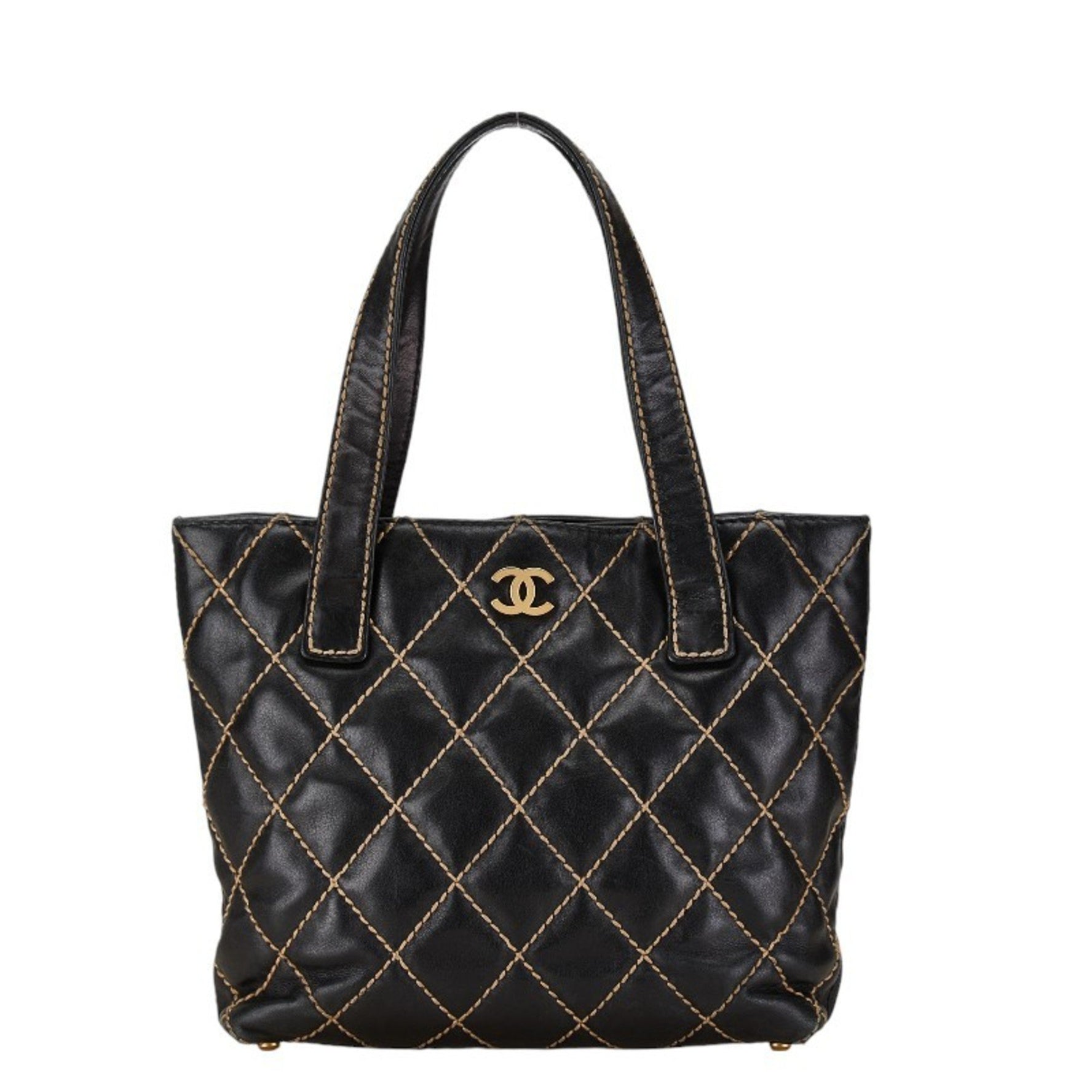 CHANEL Matelasse Coco Mark Wild Stitch Tote Bag Shoulder Lambskin