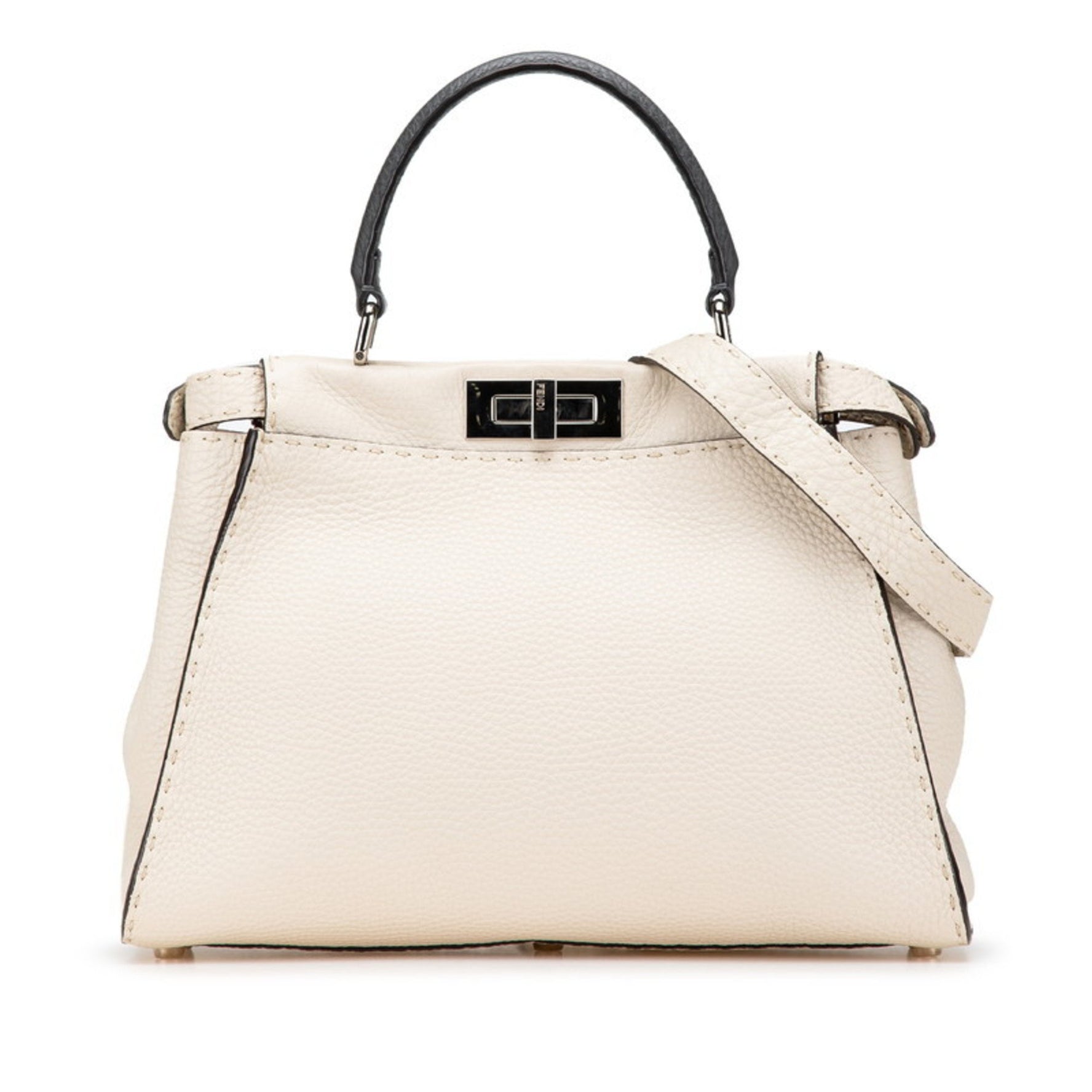 Fendi Selleria Peekaboo Regular Handbag/Shoulder Bag, Ivory/White Leather