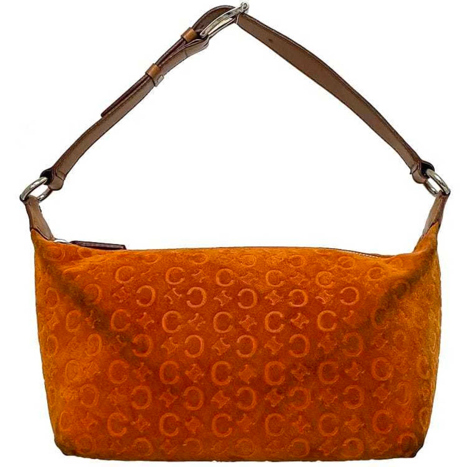 CELINE Bag Orange Beige Silver C Macadam Handbag Leather Suede Ladies Compact