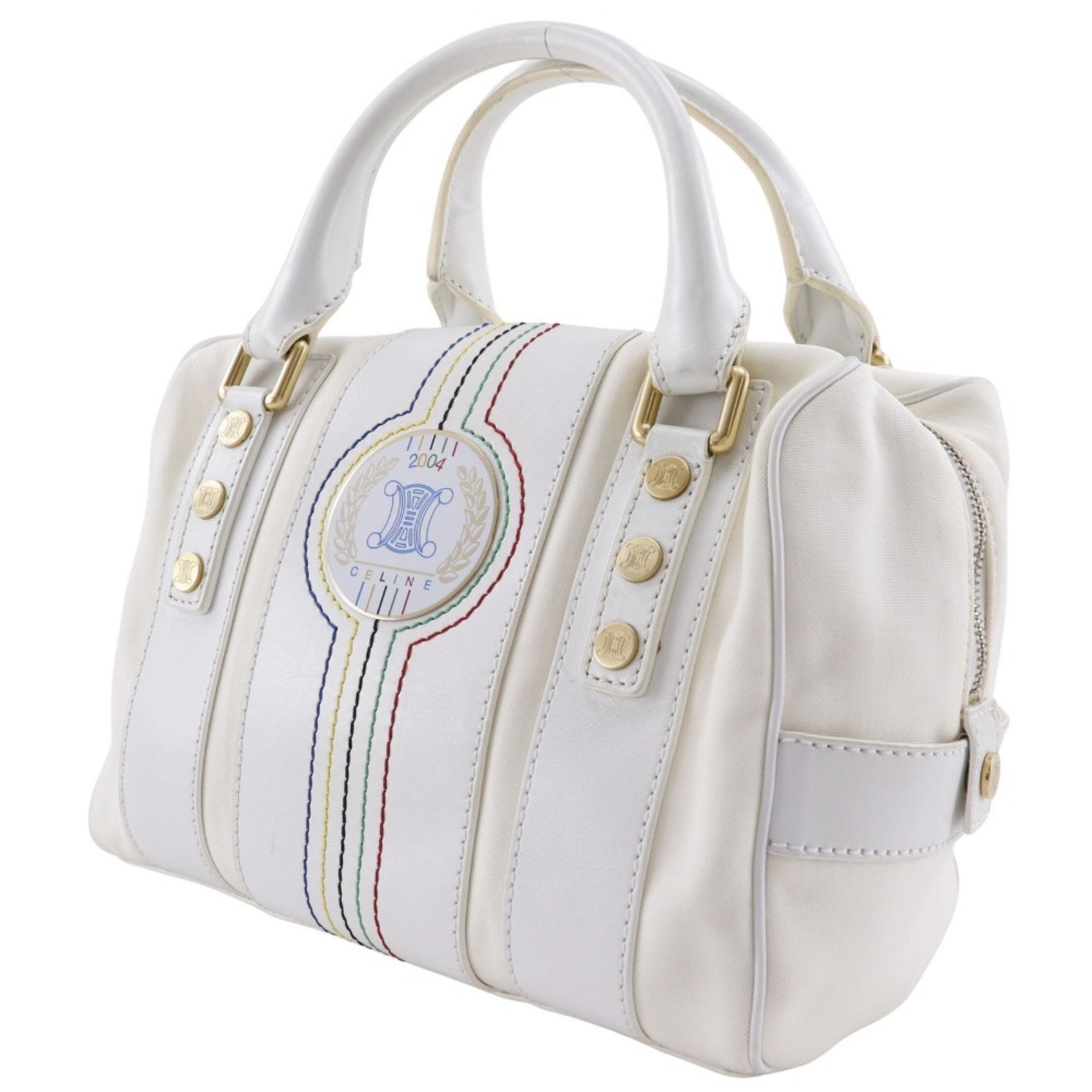 CELINE Boston Handbag, 2004 Athens Olympics Limited Edition, Nylon Canvas x Leather, Mini Boston