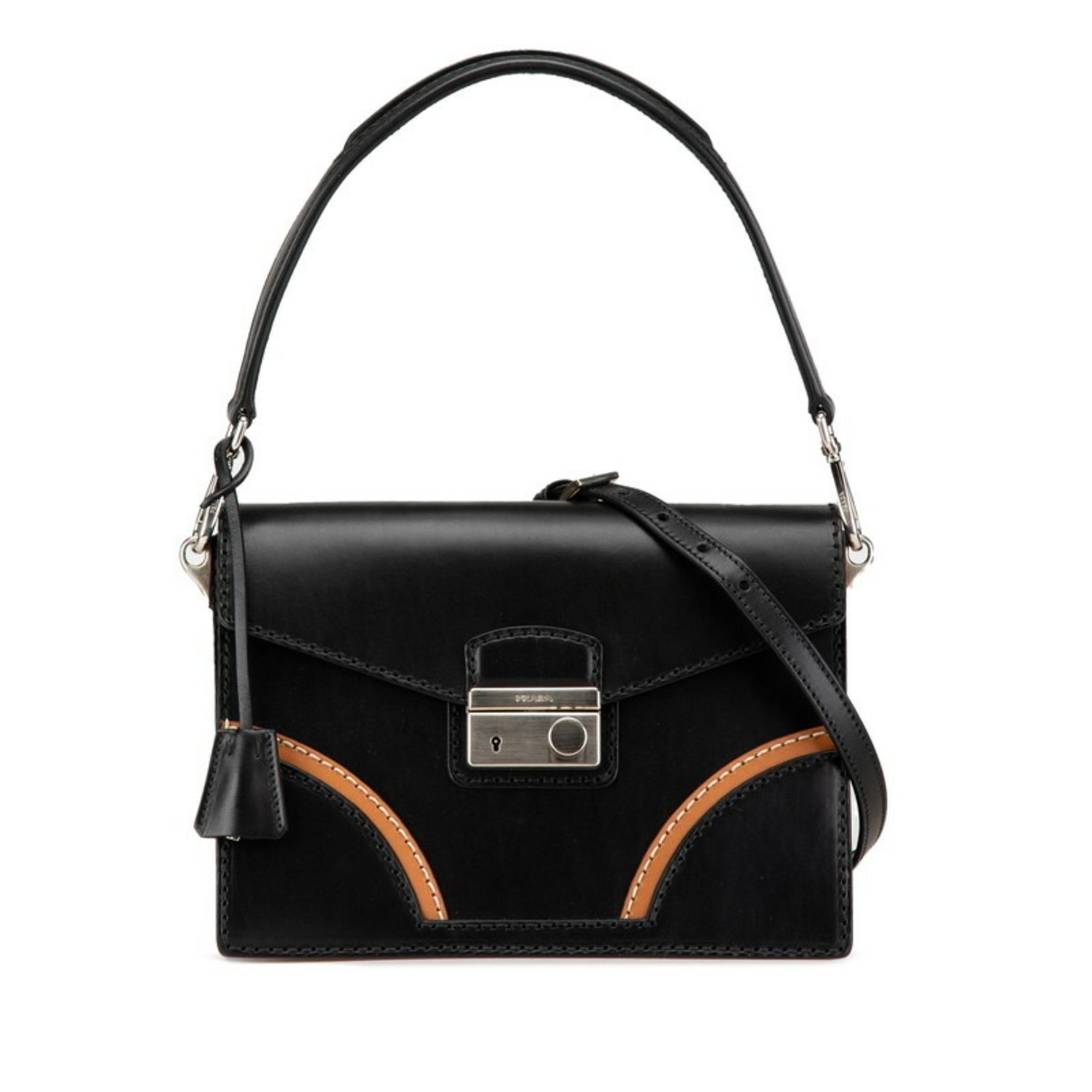 Prada Stitched Rim Handbag Shoulder Bag Leather