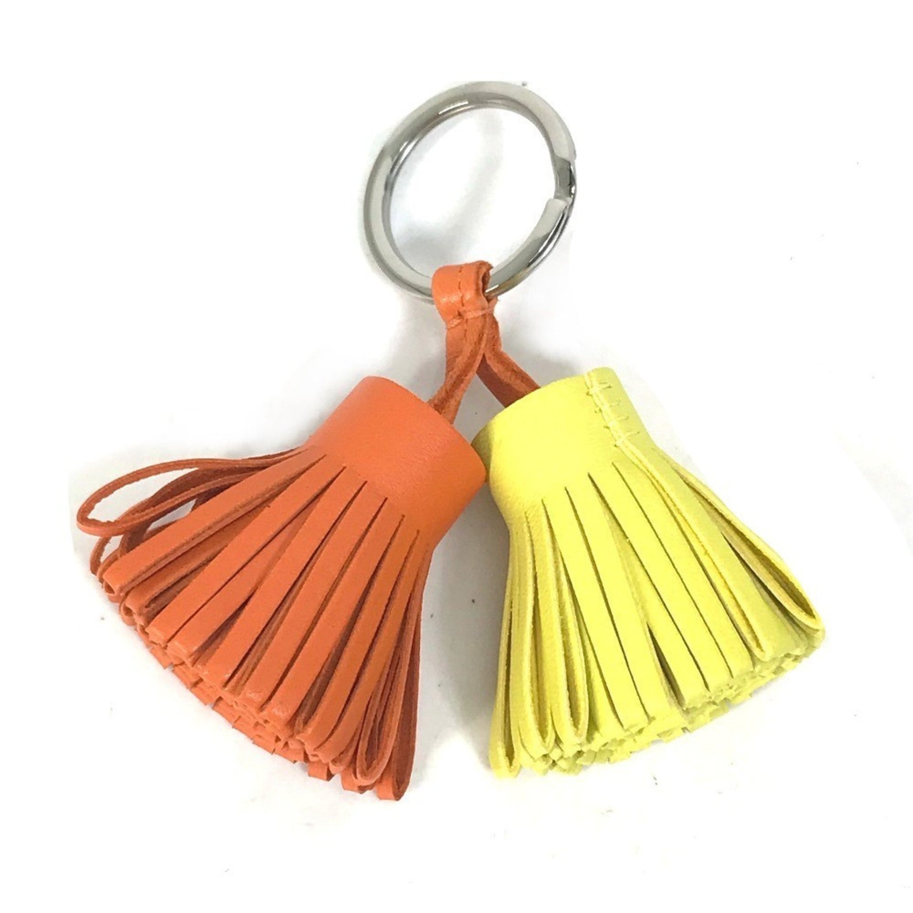 HERMES Fringe Carmen Unodos Bag Charm Key Ring Keychain Anjo Miro Orange and Yellow Like New