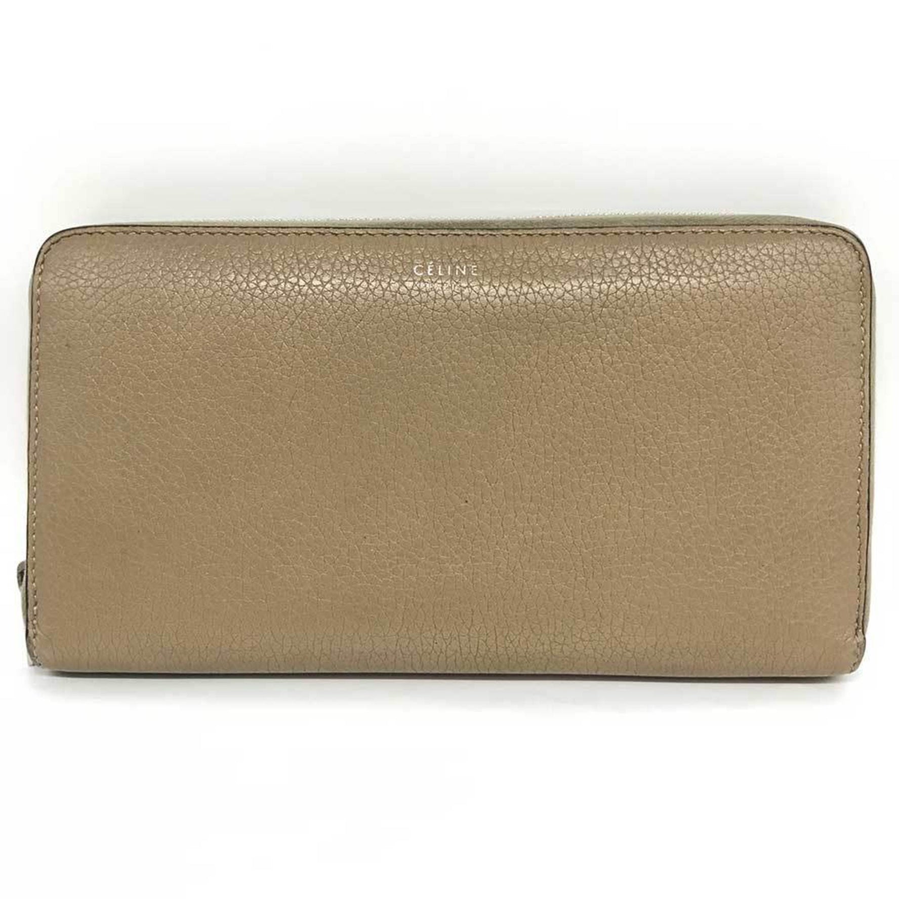 Celine Round Long Wallet Beige Leather