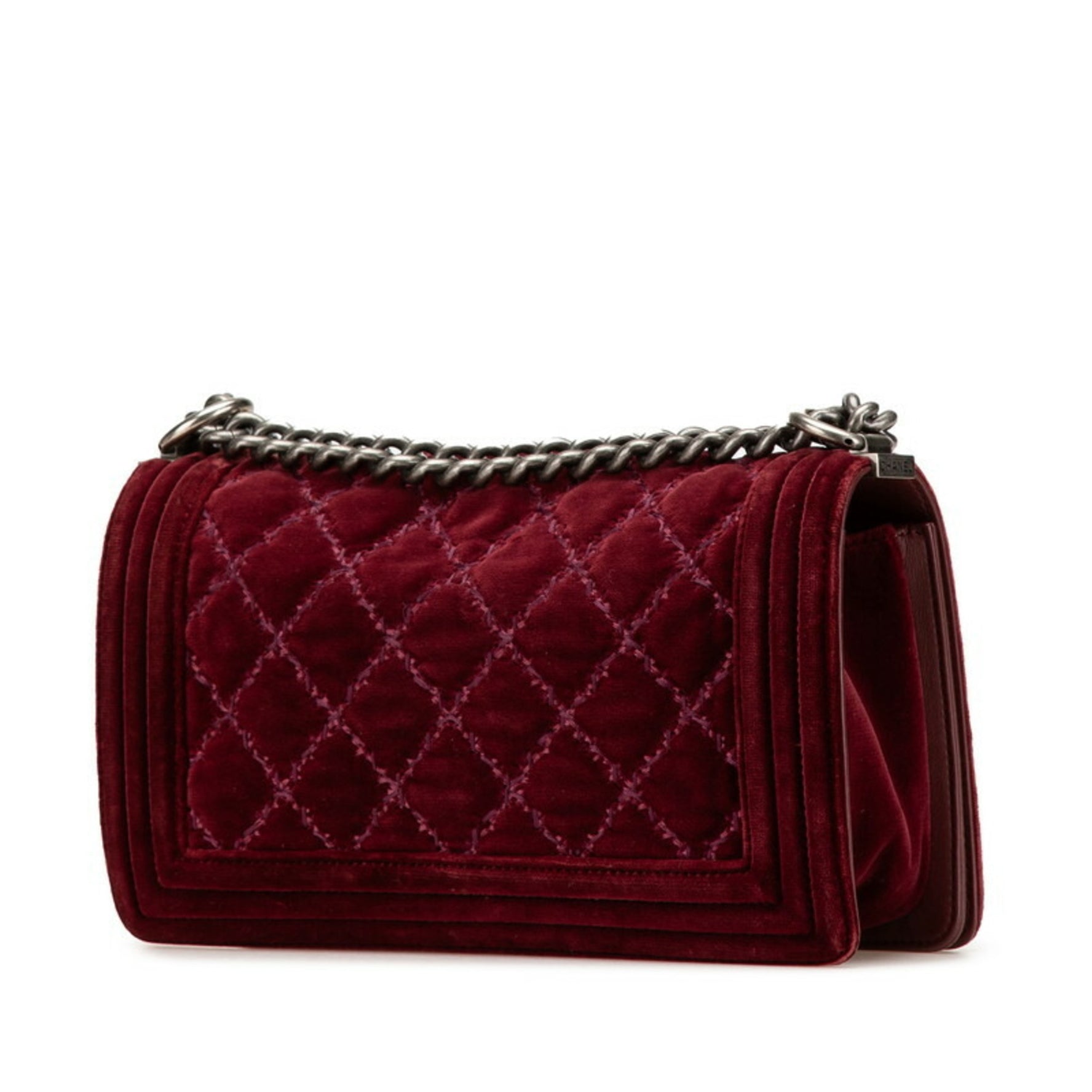 Chanel Boy 25 Coco Mark Chain Shoulder Bag Red Velour
