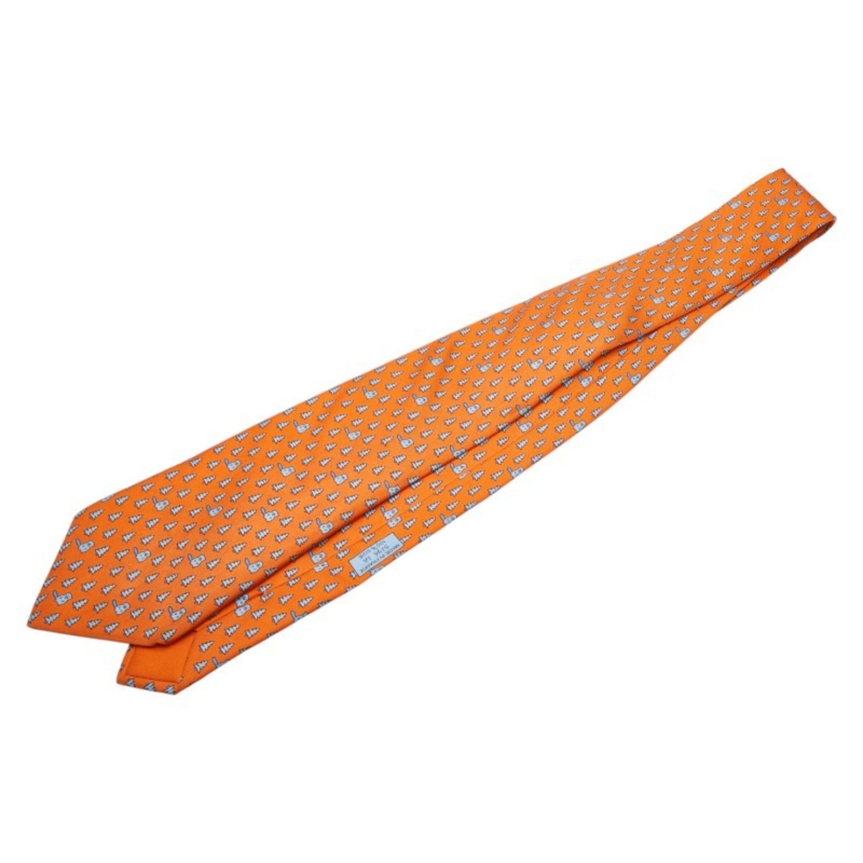 Hermes Tree Plant Beaver Tie Orange Blue Silk