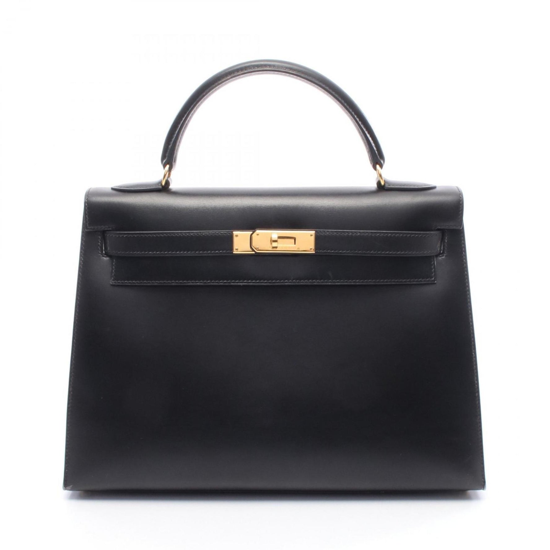 Hermes Hermès Kelly 32 handbag in calfskin box calf leather, black.
