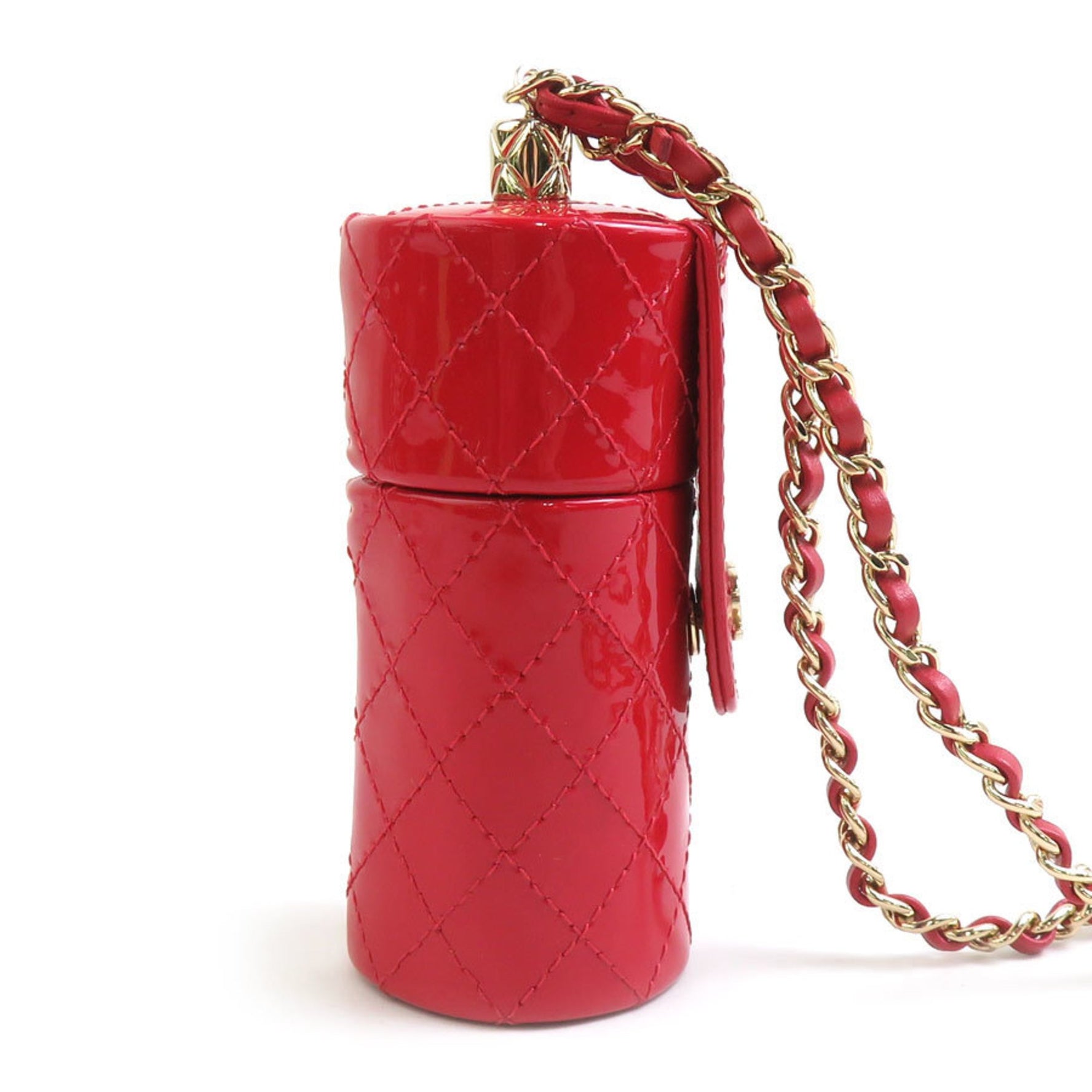 CHANEL Necklace Lip Case Patent Leather Metal Red Gold