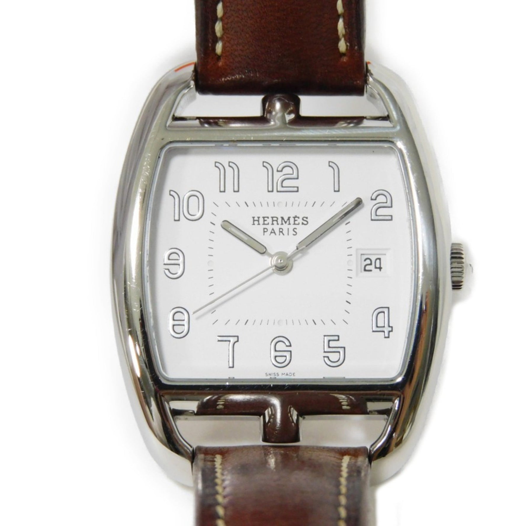 Hermes Wristwatch Cape Cod Date SS Leather Quartz Men's