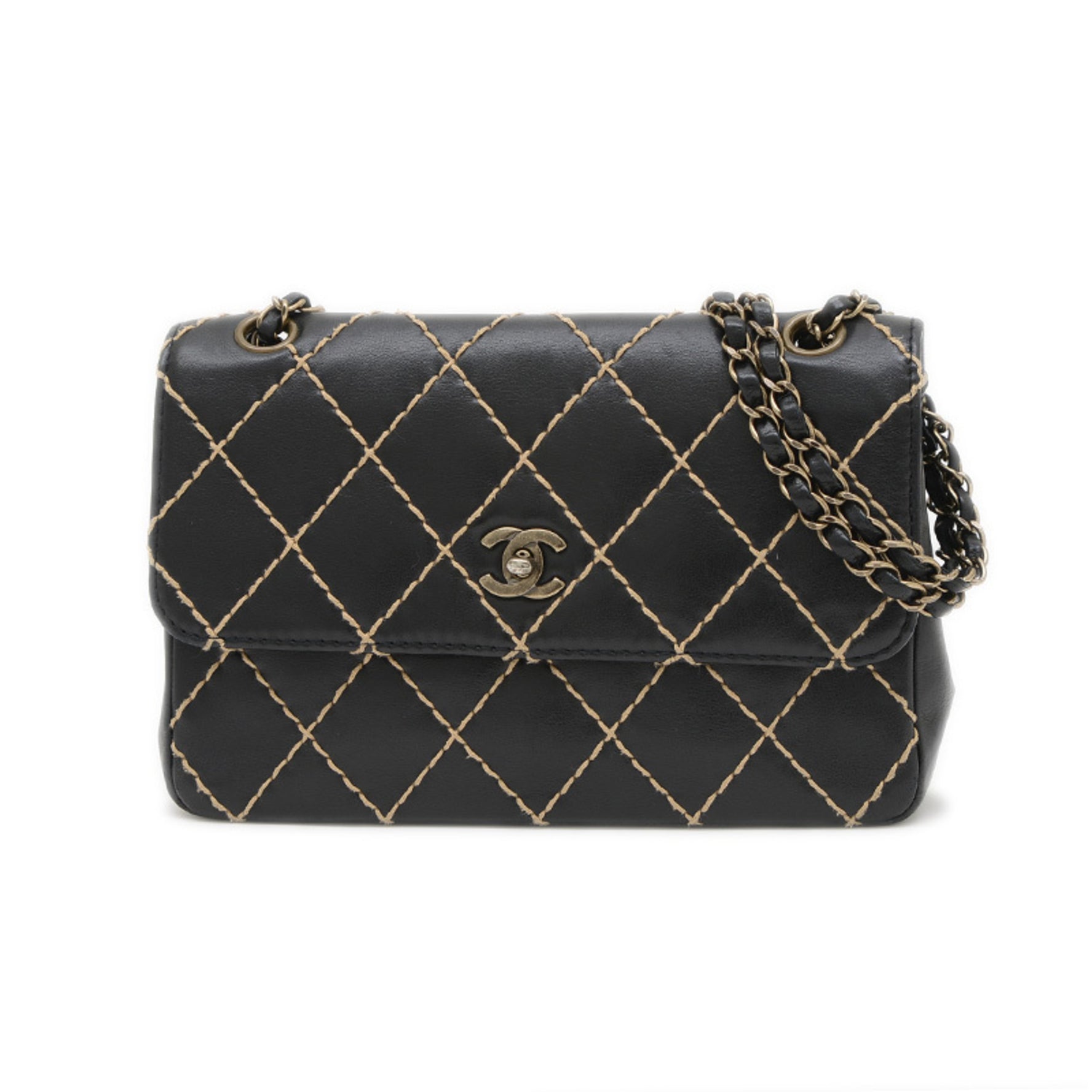 Chanel Matelasse Wild Stitch Chain Shoulder Bag in Leather with Silver Hardware