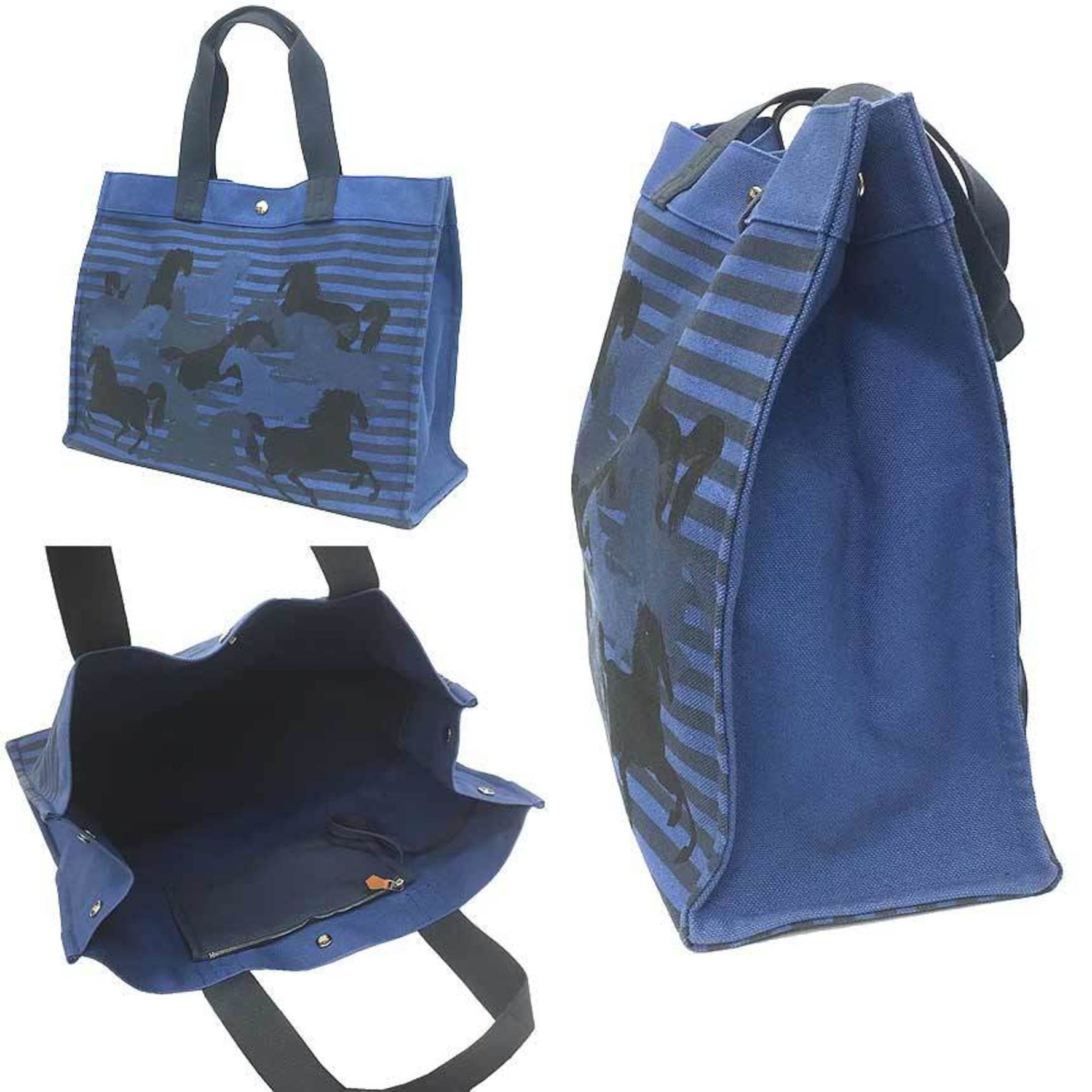 HERMES Chouvain Tote Bag Horse Camouflage Canvas Blue Men's
