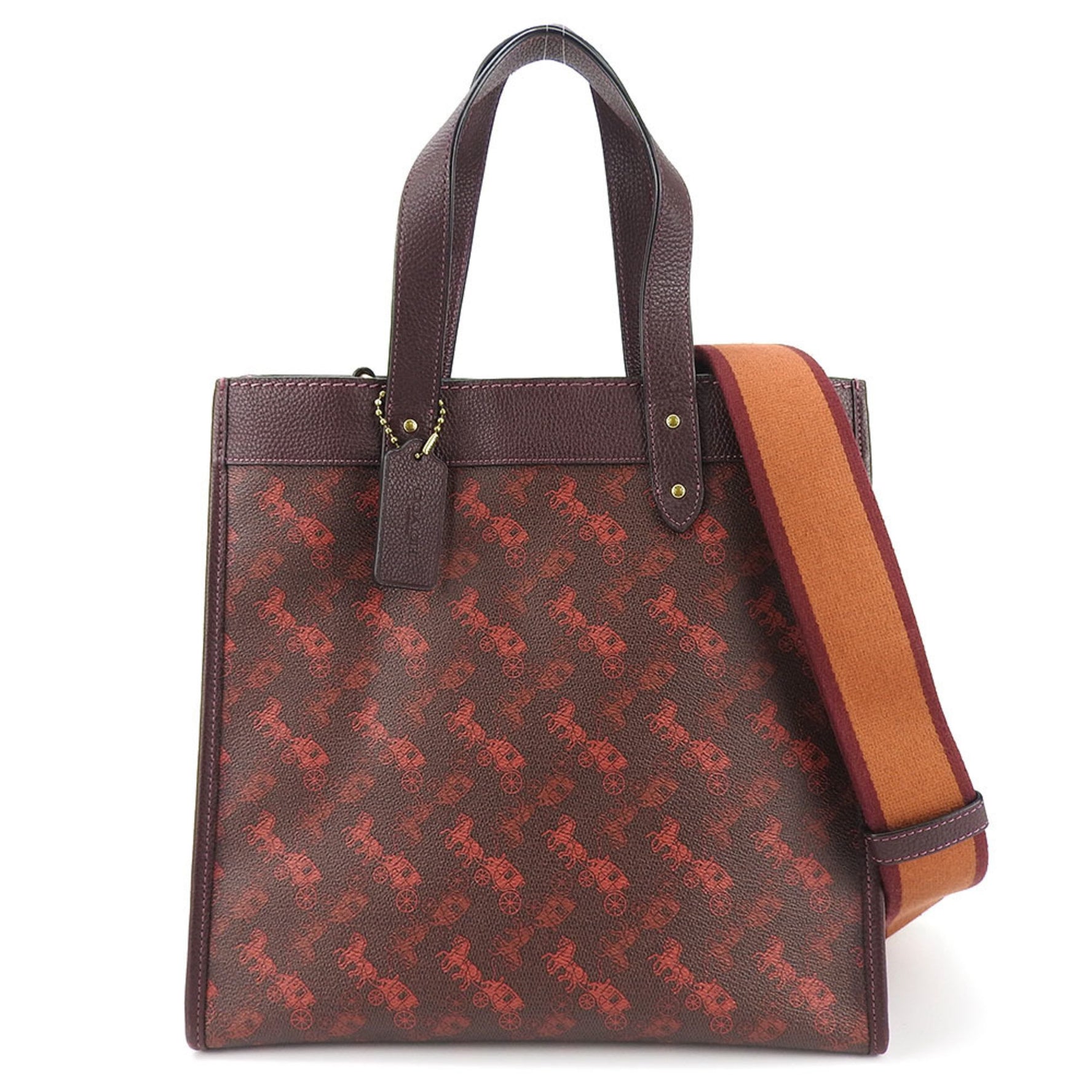 Coach Tote Bag Horse & Carriage Coated Canvas Leather Bordeaux Red Brown Shoulder