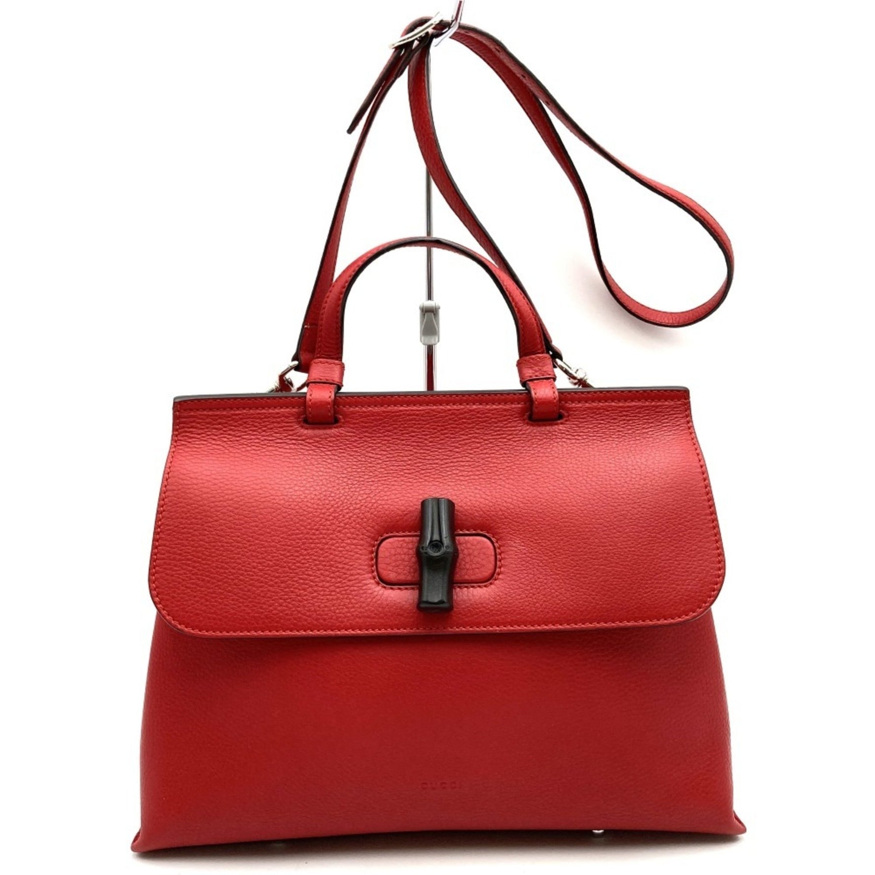 GUCCI Handbag Shoulder Bag Bamboo Red Leather