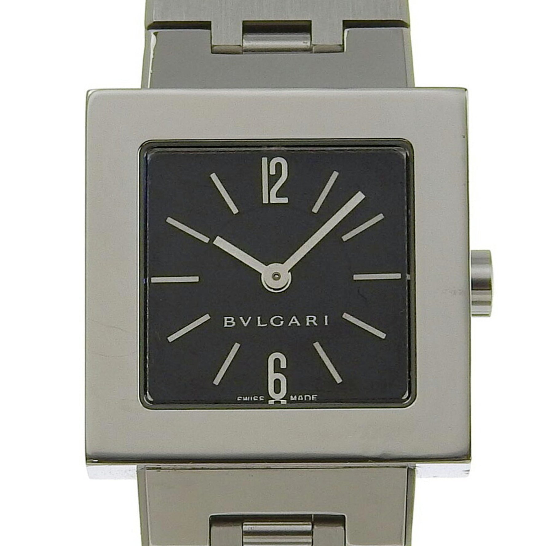 Bvlgari Quadlard Watch Stainless Steel Swiss Made Quartz Analog Display Black Dial Ladies
