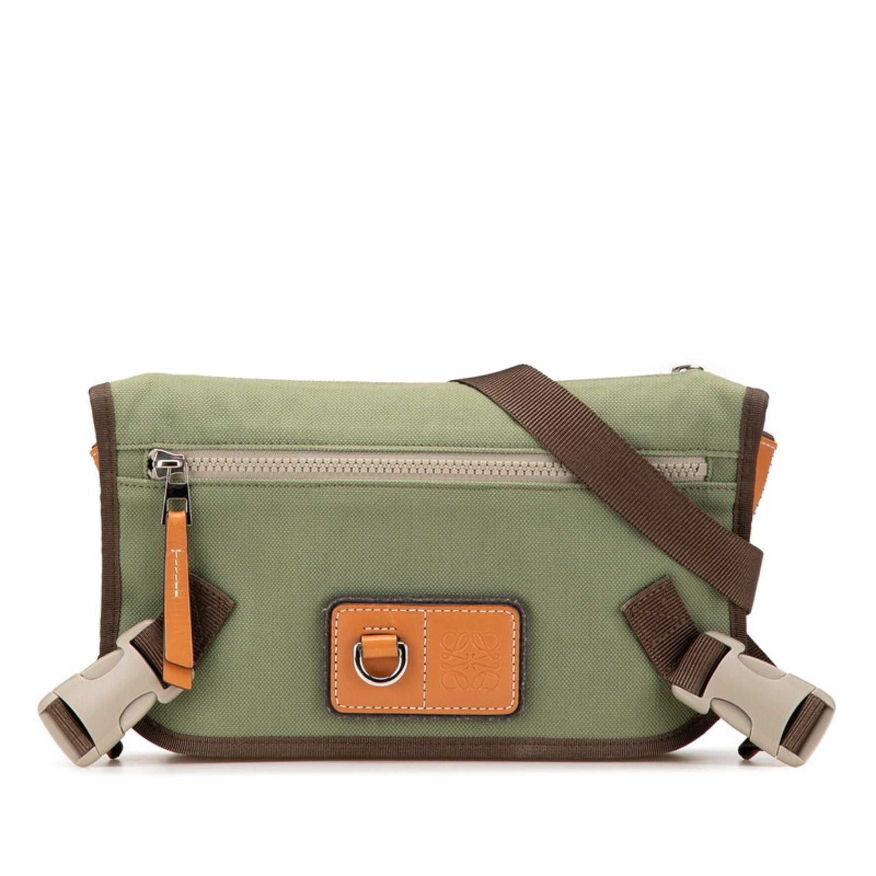 LOEWE Anagram Eye Nature Shoulder Bag Khaki Green Canvas Leather