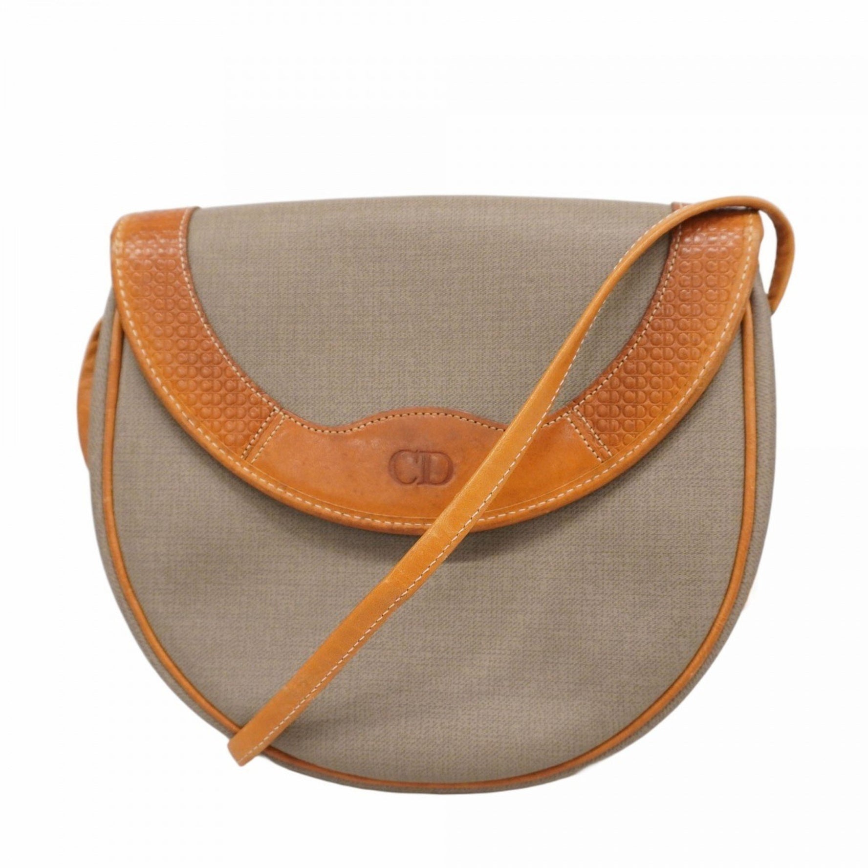 Christian Dior Shoulder Bag Leather Gray Light Brown