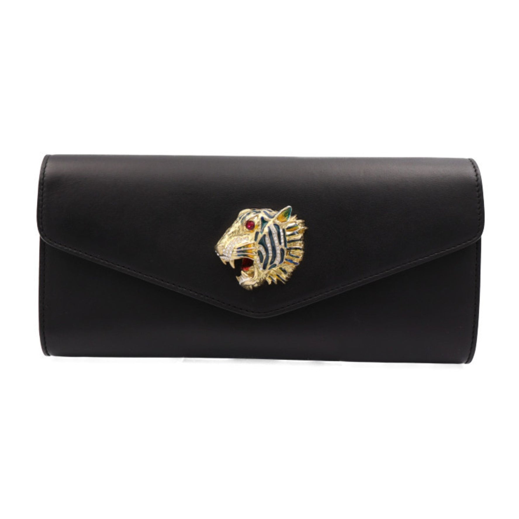 GUCCI Raja Broadway Clutch Bag Leather Second Tiger Head