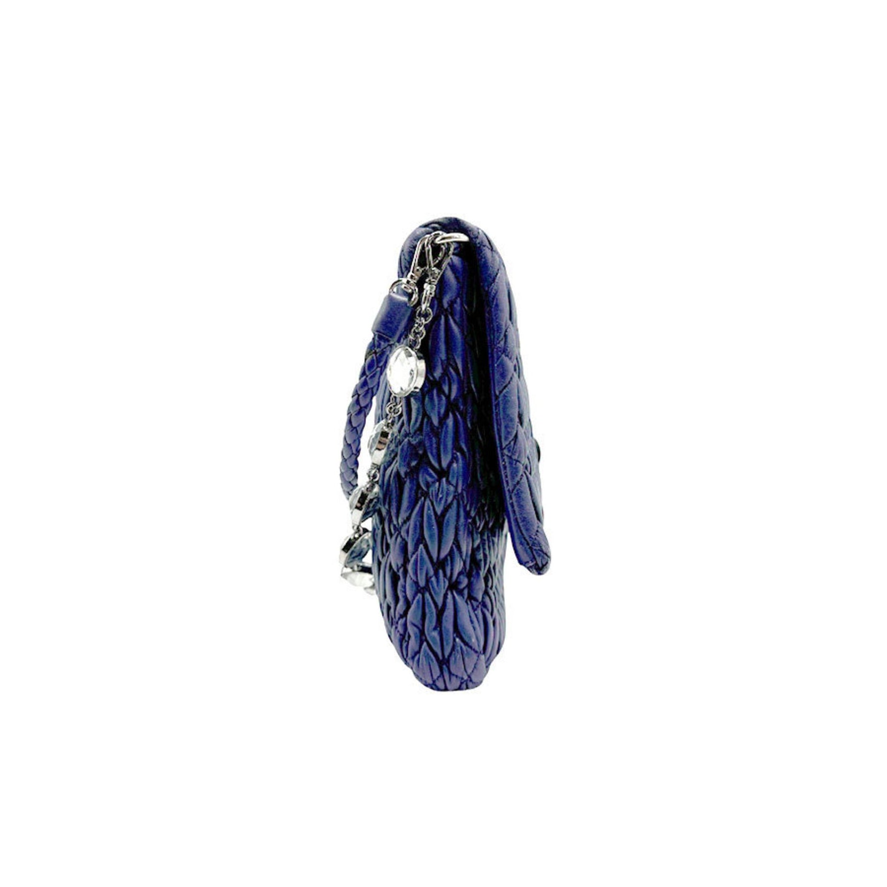 Miu Miu Miu shoulder bag, matelasse, bejeweled, leather, metal, navy blue, silver