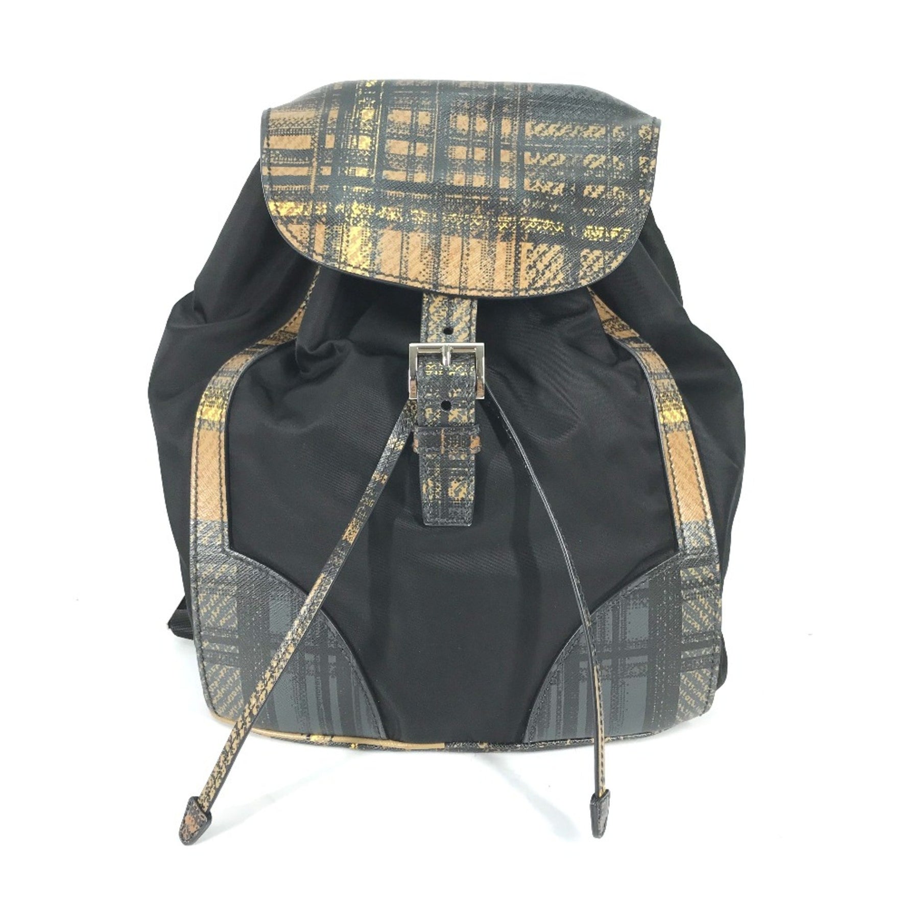 PRADA triangle logo triangle logo plate backpack bag drawstring bag Backpack BeigeBased