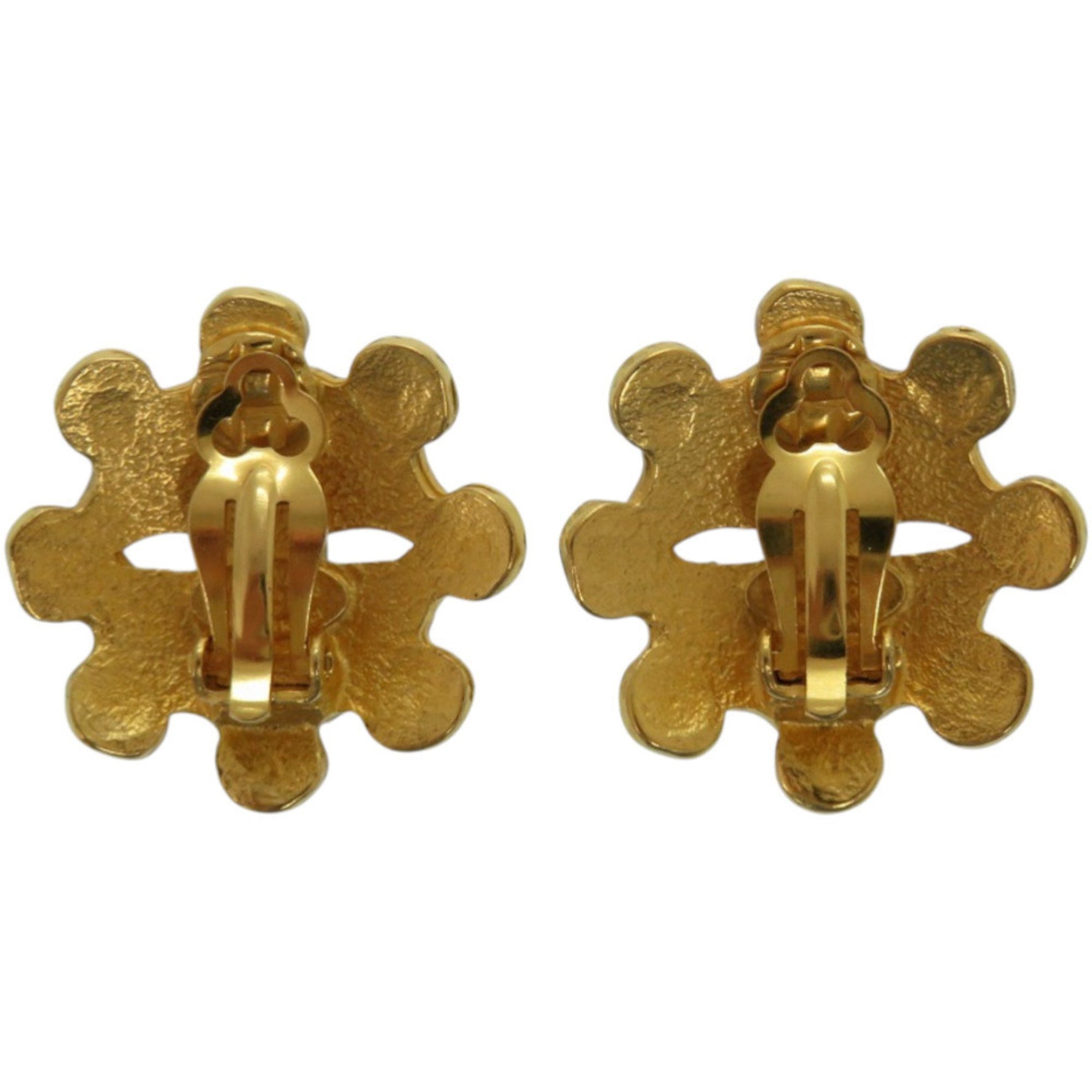 CHANEL Vintage Coco Mark Flower Metal Earrings 0147