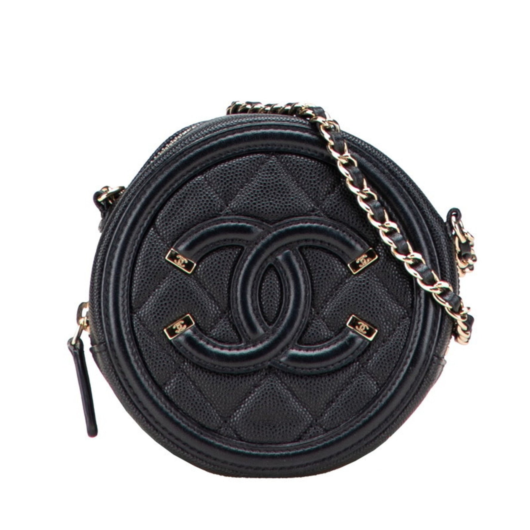 CHANEL Matelasse Coco Mark CC Filigree Chain Shoulder Bag Caviar Leather
