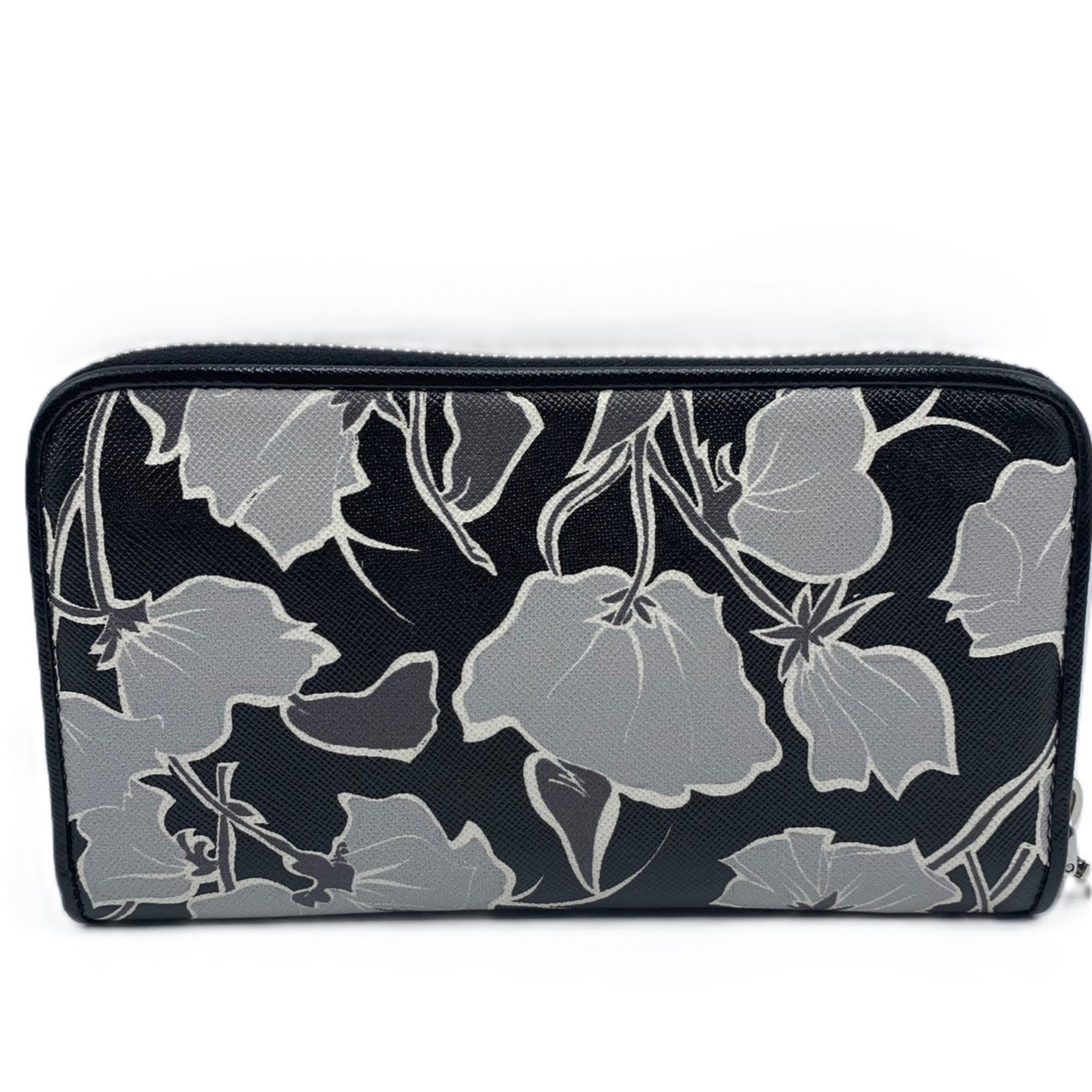 Prada Saffiano Print Round Long Wallet Black x Grey