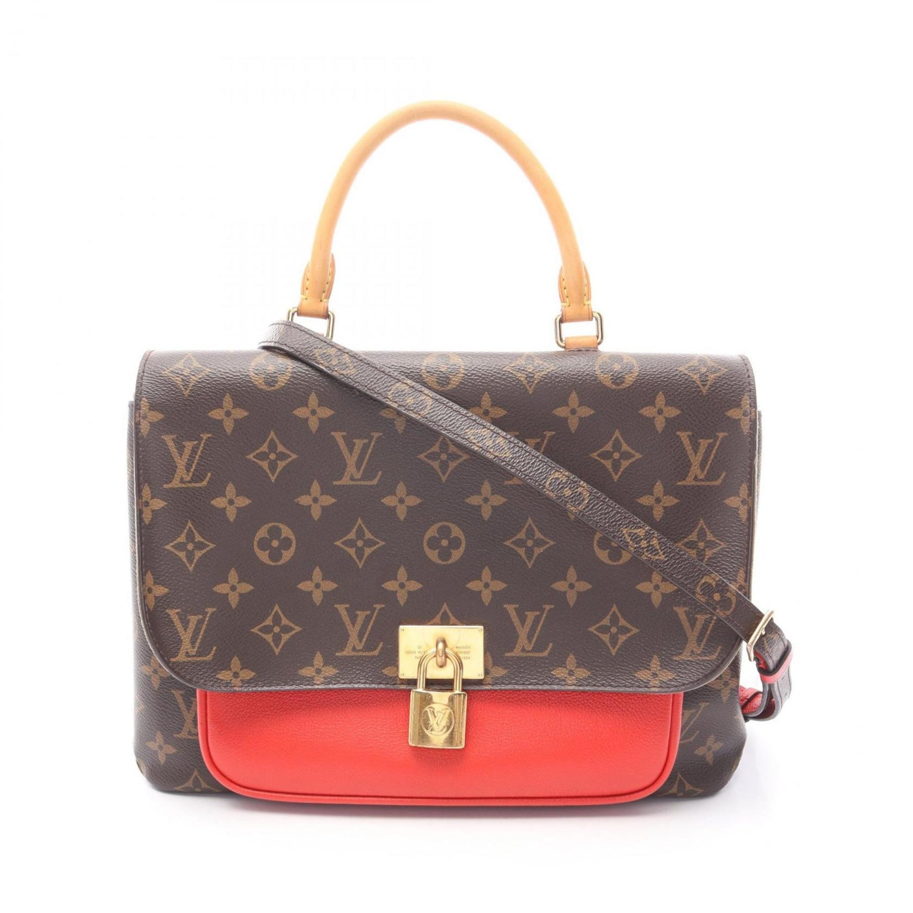 Louis Vuitton Marignan Handbag, Coated Canvas and Leather, Monogram, Brown Red