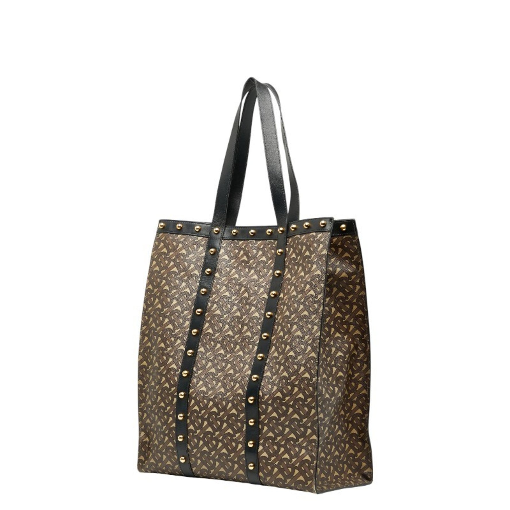 Burberry TB Monogram Studded Tote Bag in Brown and Black PVC Leather