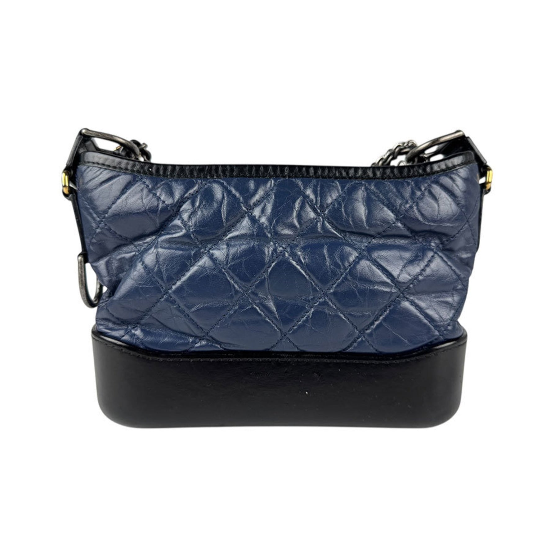CHANEL Shoulder Bag Gabrielle de Leather Navy x Black Gold Silver