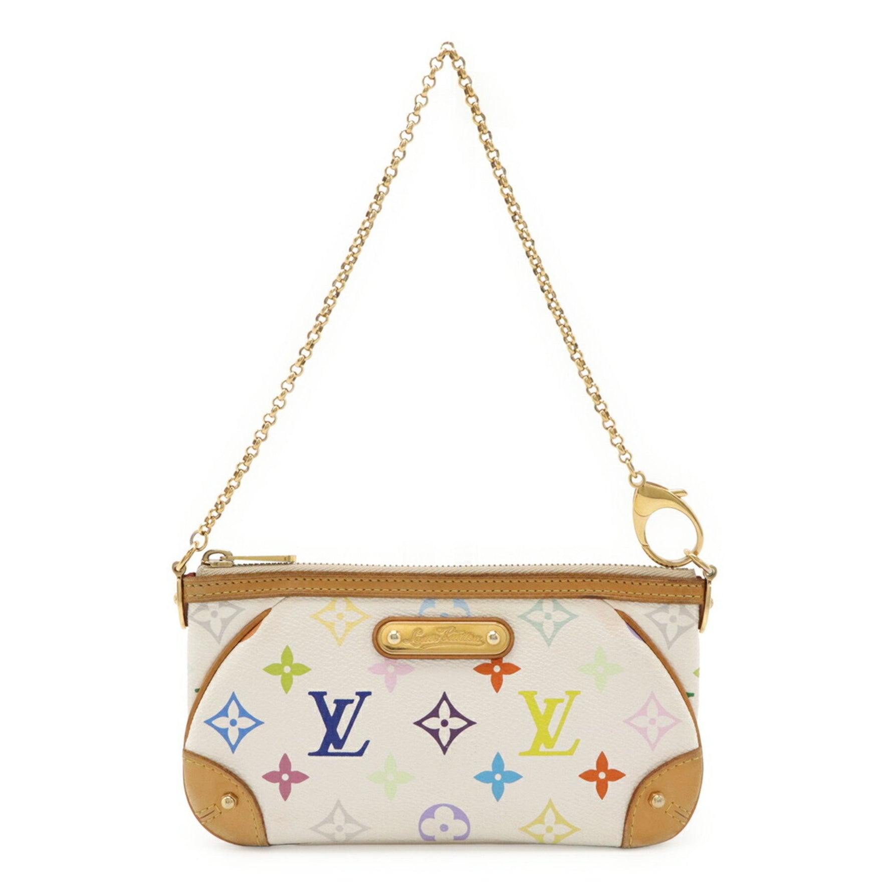 LOUIS VUITTON Monogram Multicolore Pochette Mila MM Accessory Chain Bag in Blanc White