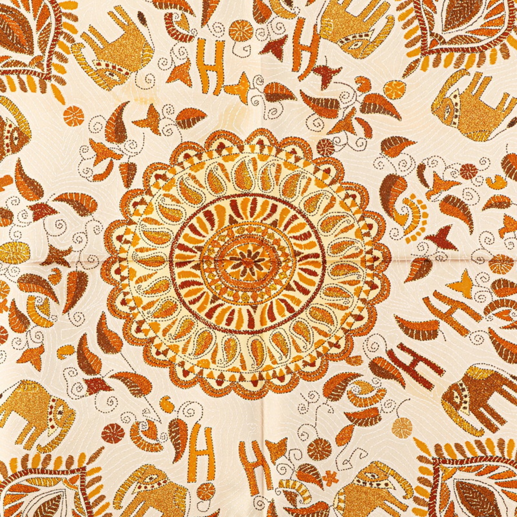 Hermes Hermès Carre 90 CARRE KANTHA Scarf, Beige Multicolor Silk
